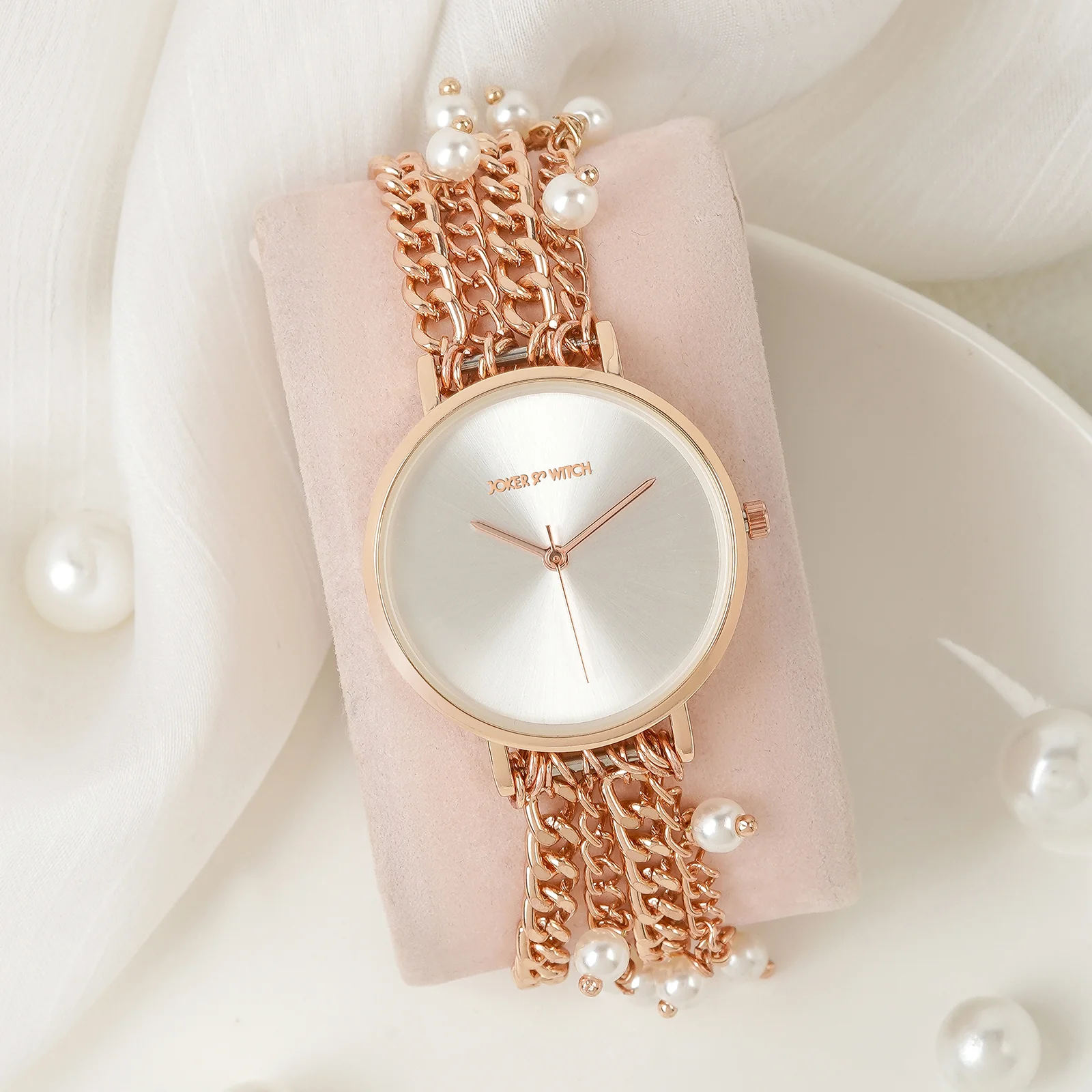 Adaline Silver Medium Dial Rose Gold Pearl Strap Women's Watch