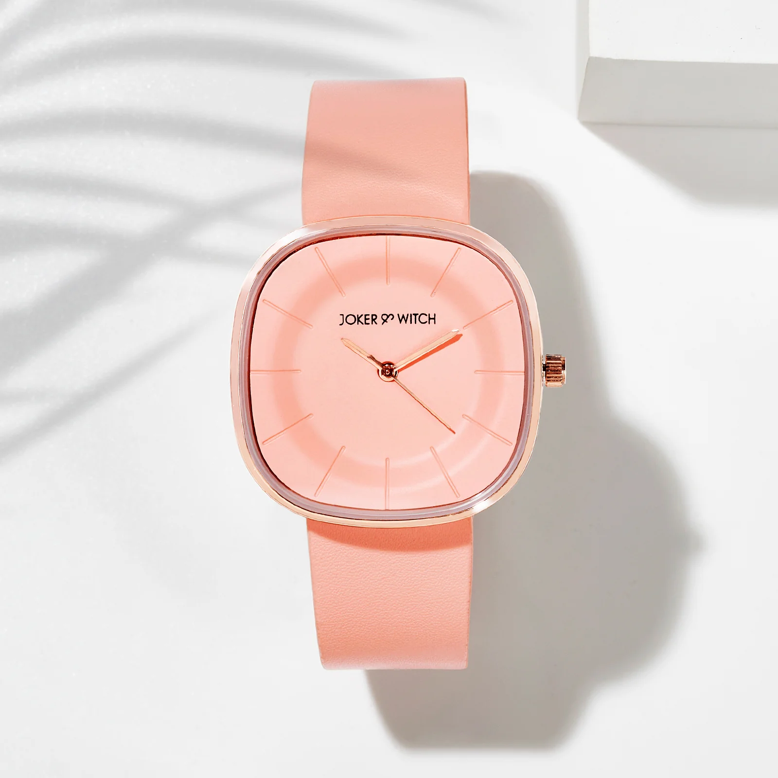 Albin Pink Large Square Dial PU Strap Women's Watch