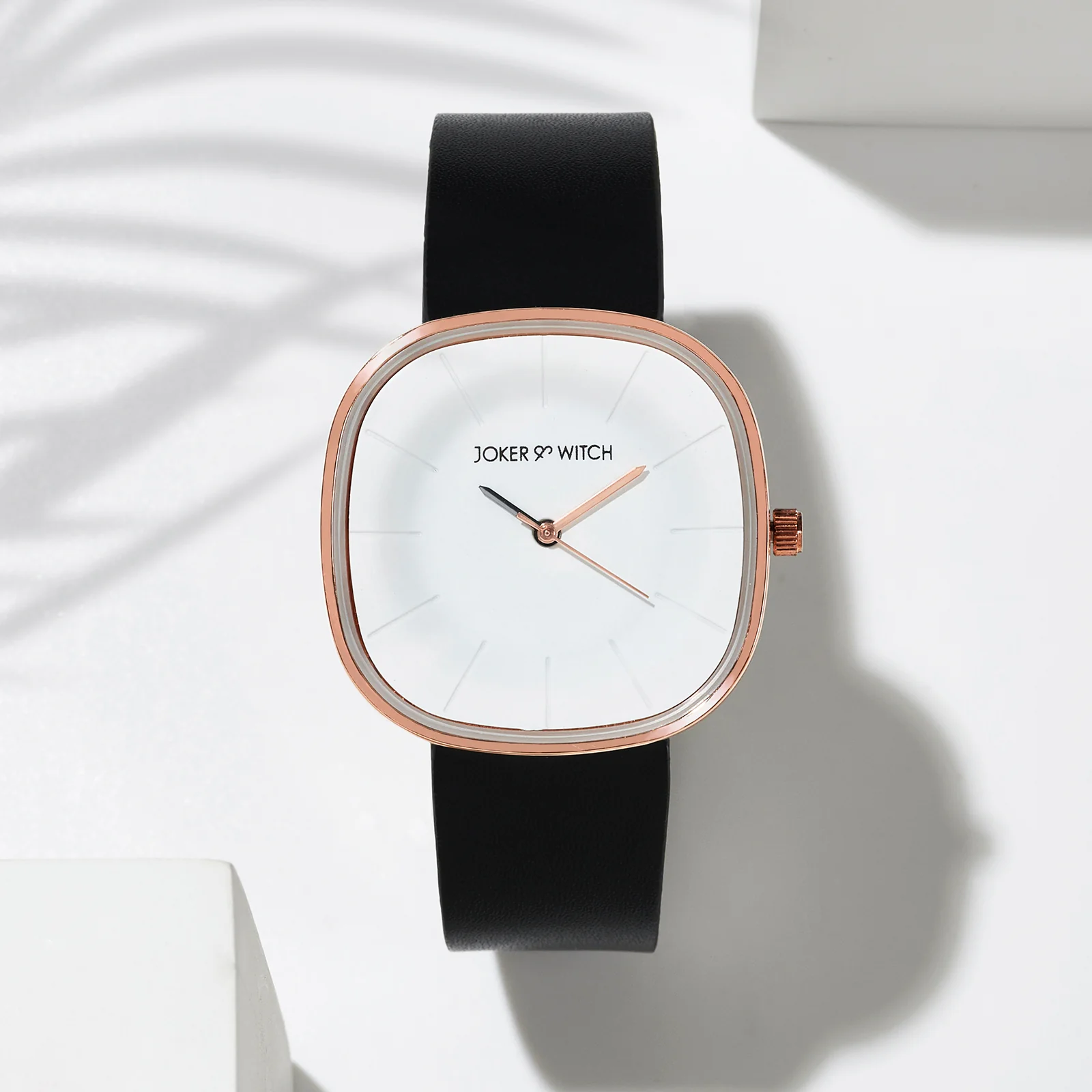 Albin White Large Square Dial Black PU Strap Women's Watch