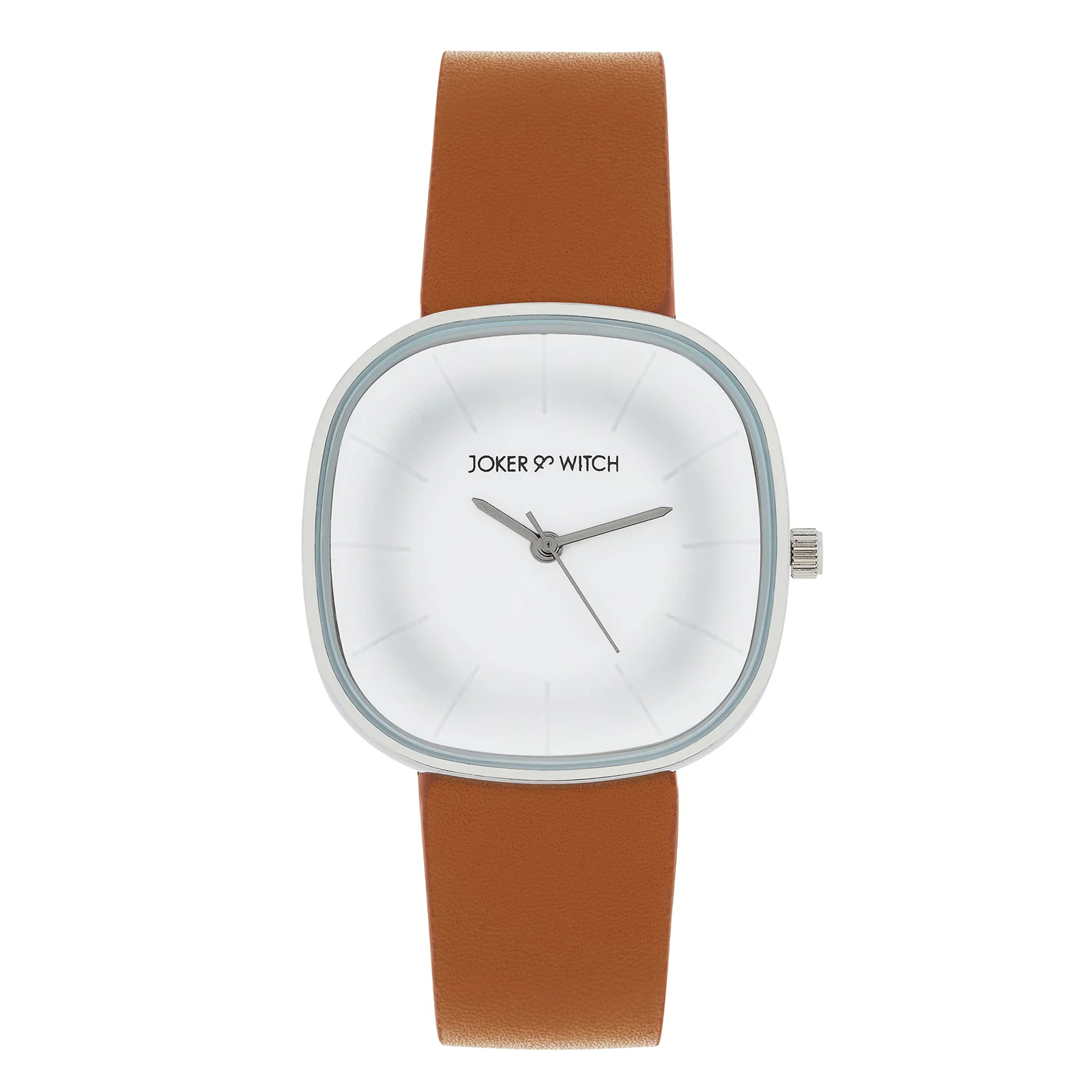 Albin White Large Square Dial Brown PU Strap Women's Watch - Image 3