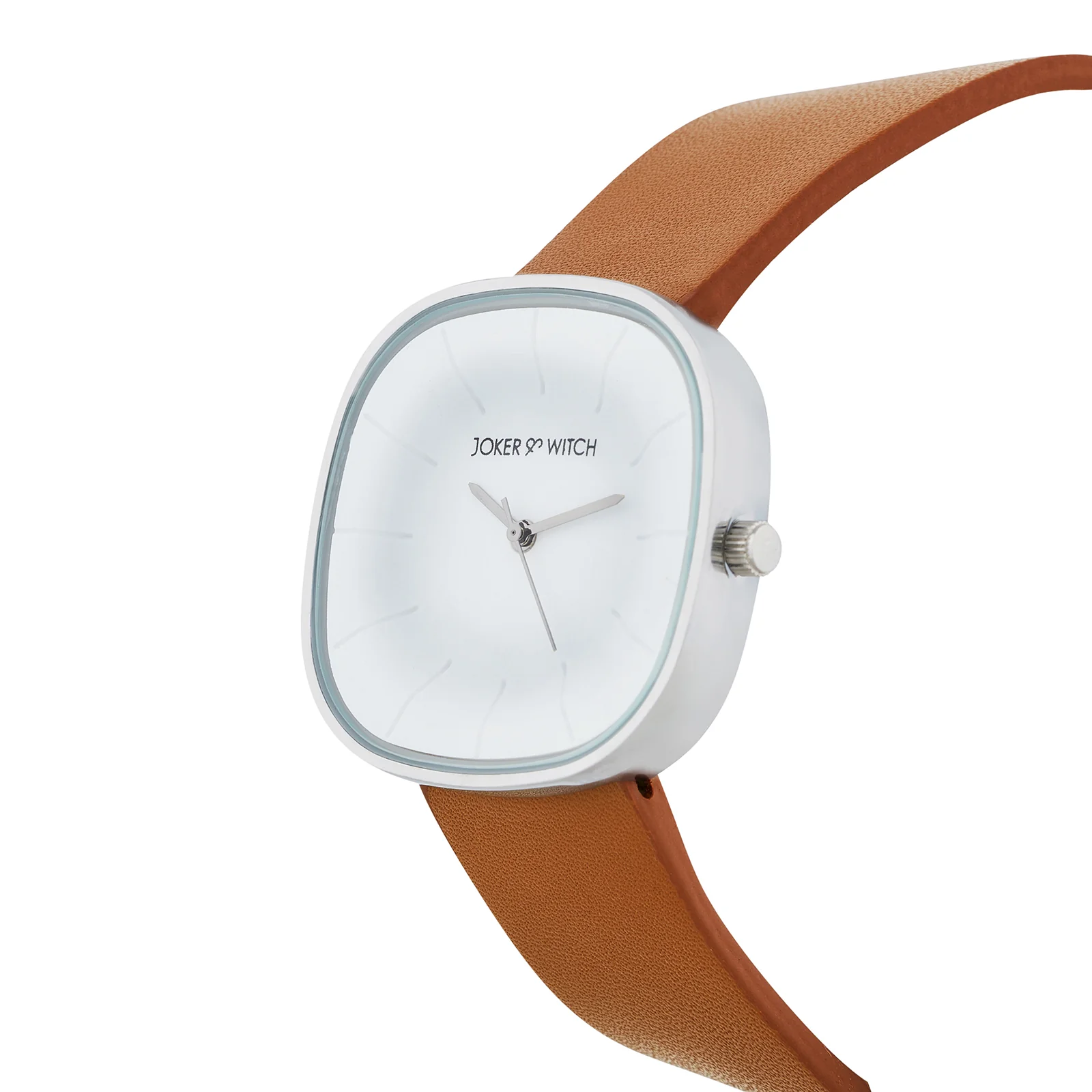 Albin White Large Square Dial Brown PU Strap Women's Watch - Image 4