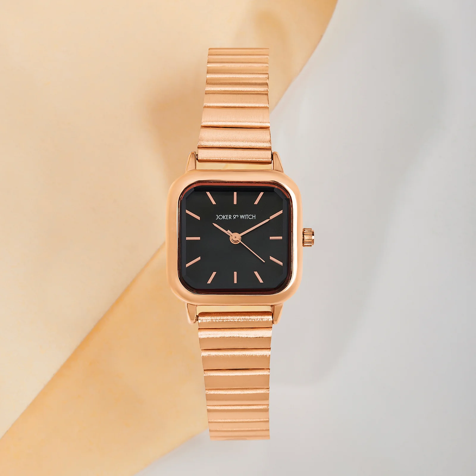 Alina Black Mini Square Dial Rose Gold Linked Chain Strap Women's Watch