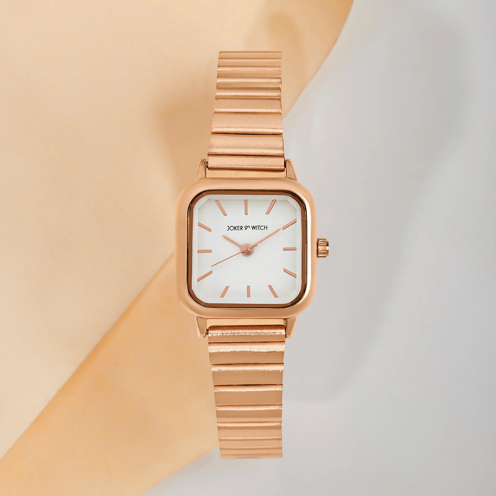 Alina White Mini Square Dial Rose Gold Linked Chain Strap Women's Watch