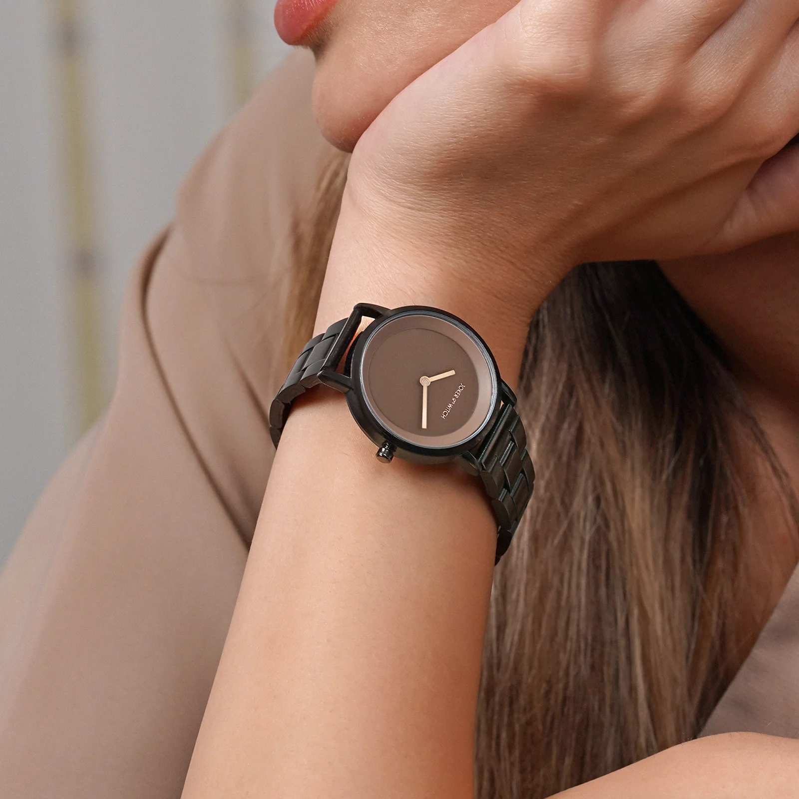 Amsterdam Taupe Medium Dial Gunmetal Linked Chain Strap Women's Watch