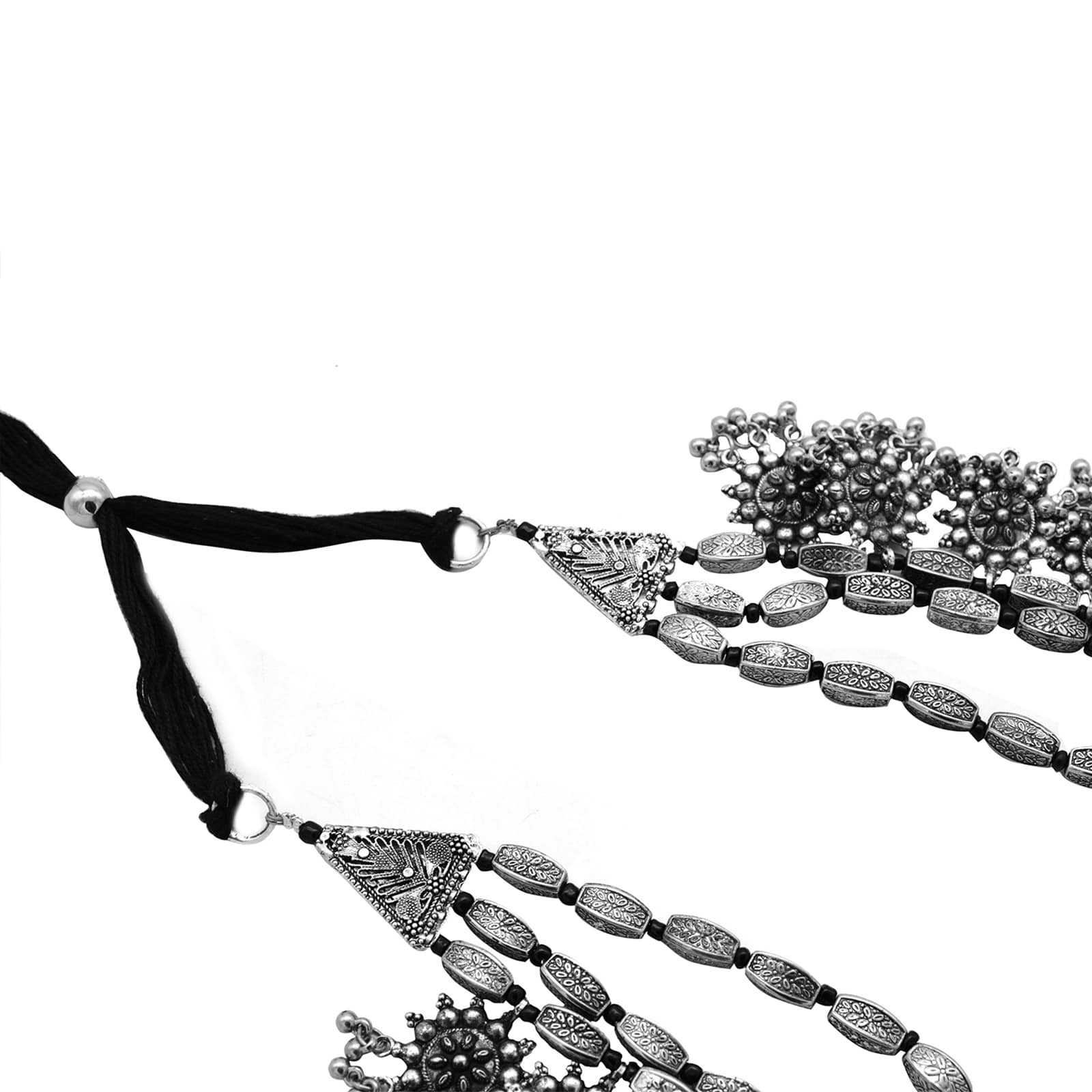 Anurima Floral Silver Oxidized Layered Necklace - Image 4