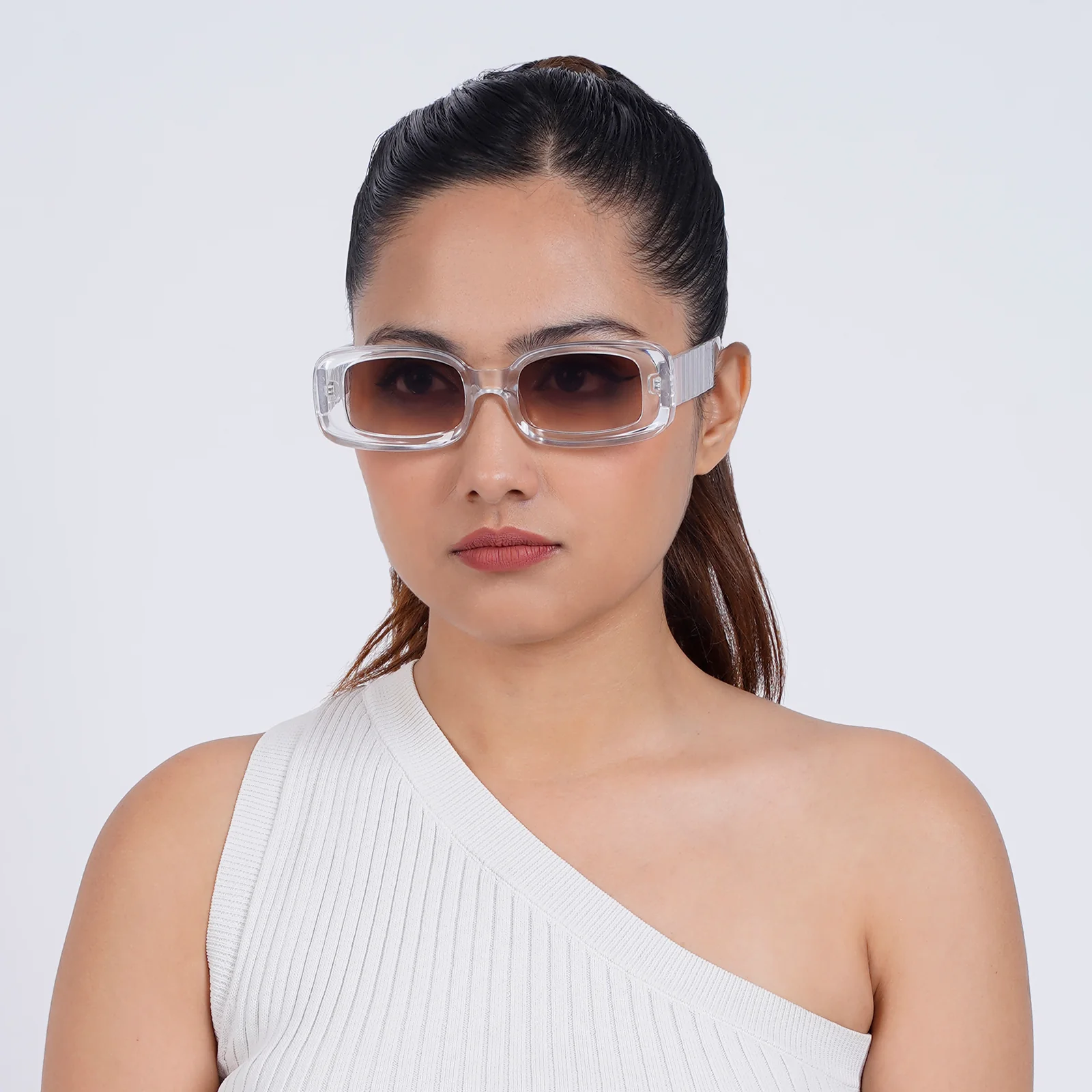 Arcadia Rectangular White Sunglasses - Image 2