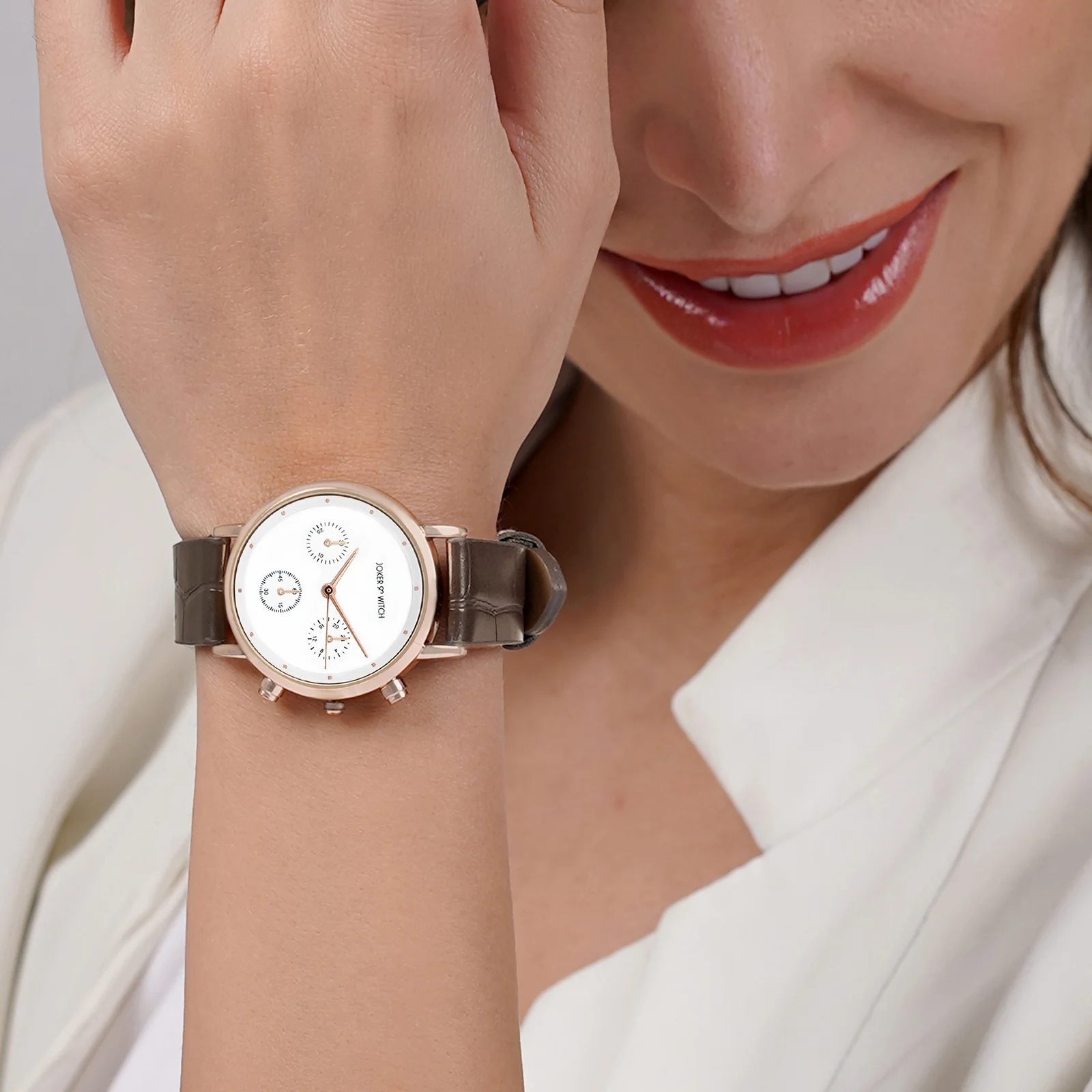 Boston White Medium Dial Brown PU Strap Women's Watch