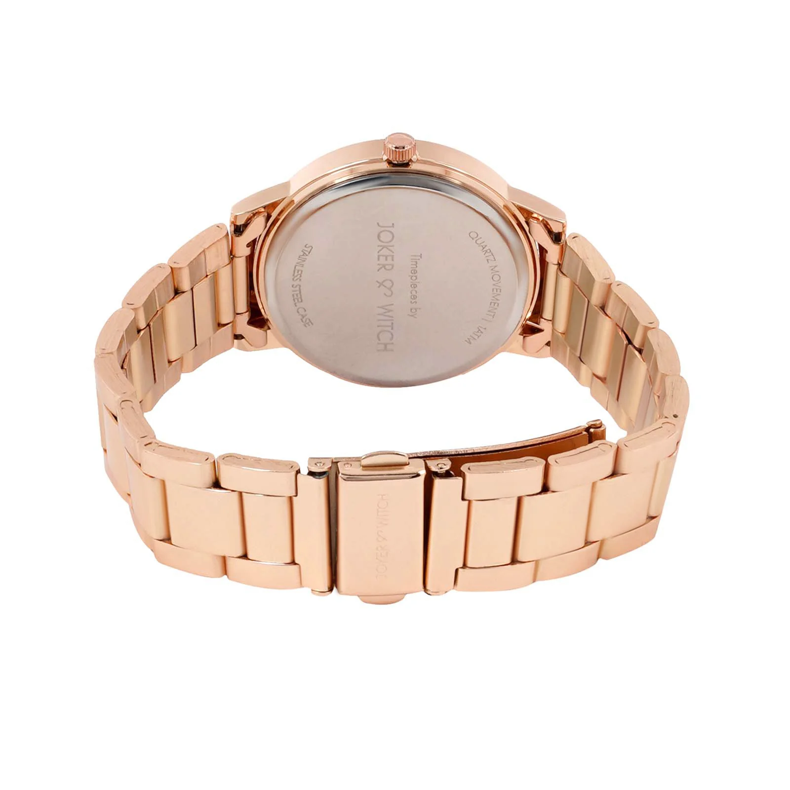 Castor Brown Large Rhinestone Dial Rose Gold Linked Chain Strap Women's Watch - Image 6