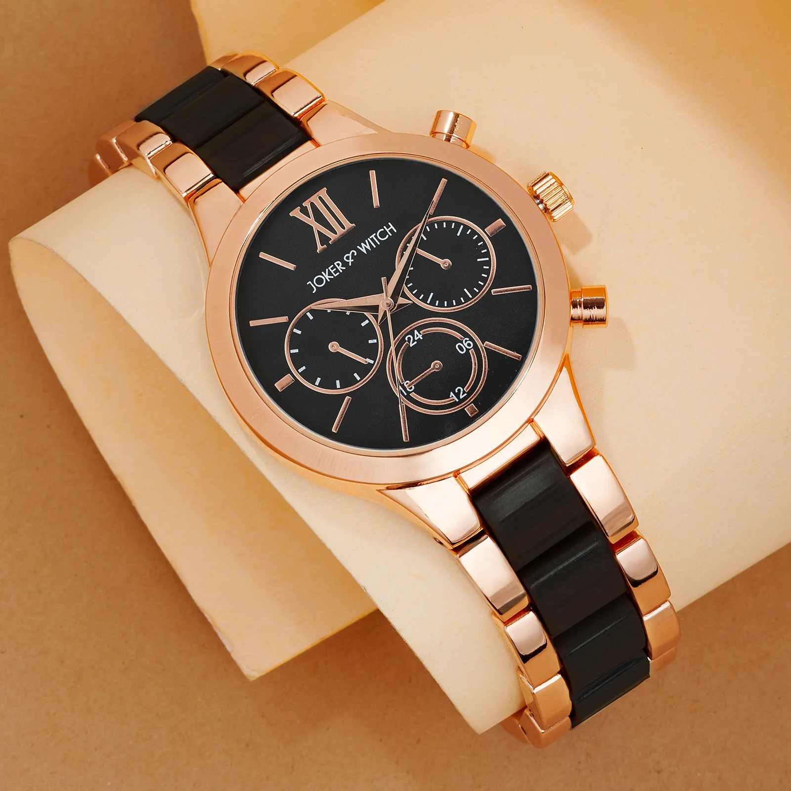 Clara Black Large Dial Linked Chain Strap Women's Watch