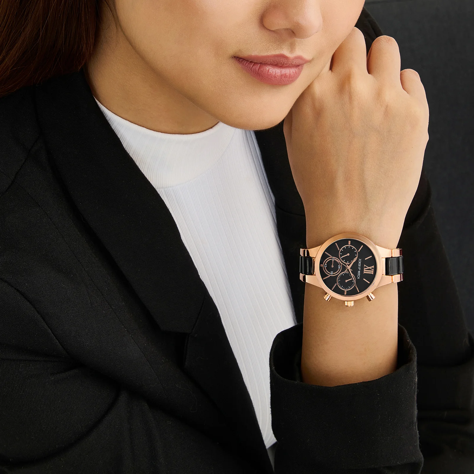 Clara Black Large Dial Linked Chain Strap Women's Watch - Image 2