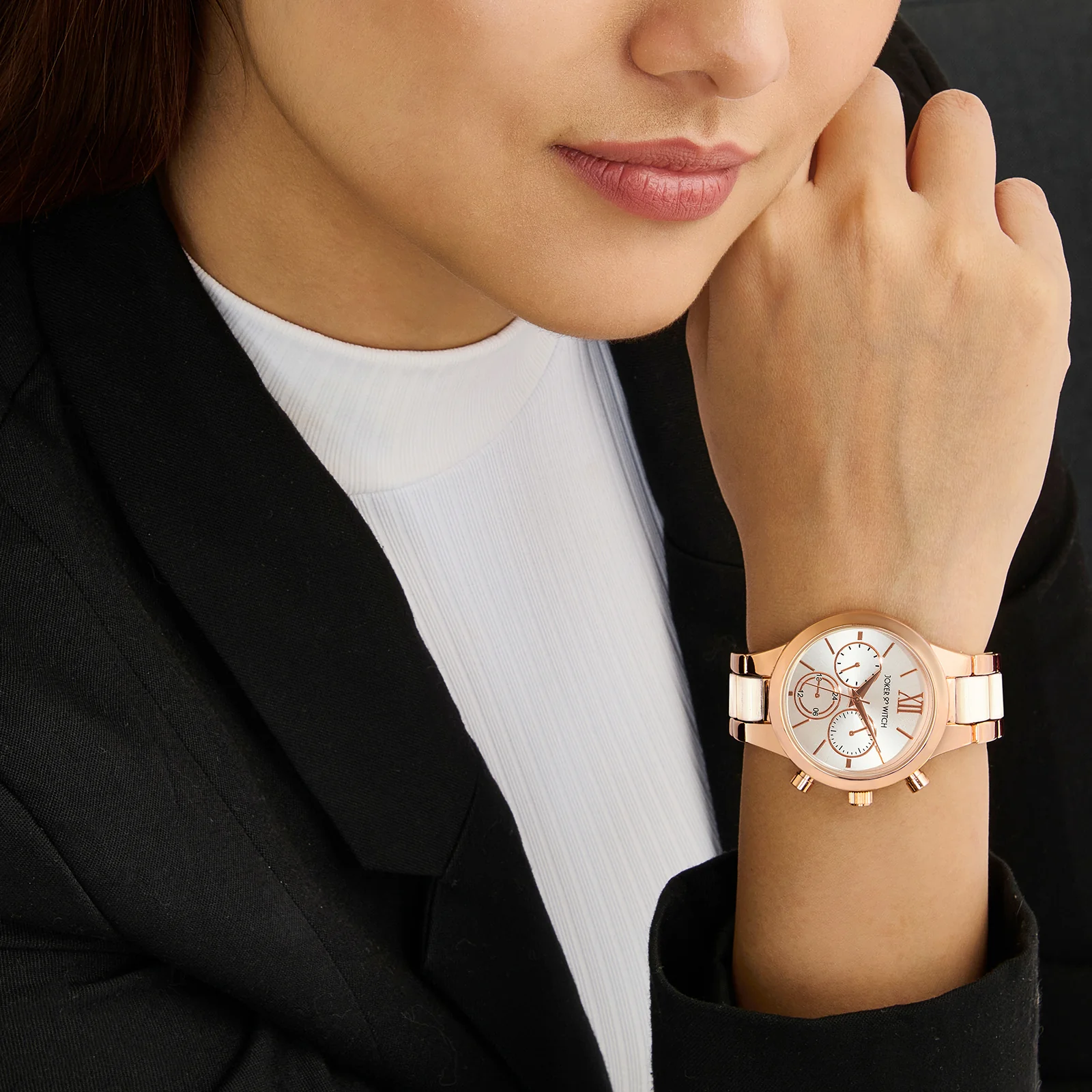Clara Silver Large Dial White Linked Chain Strap Women's Watch - Image 2