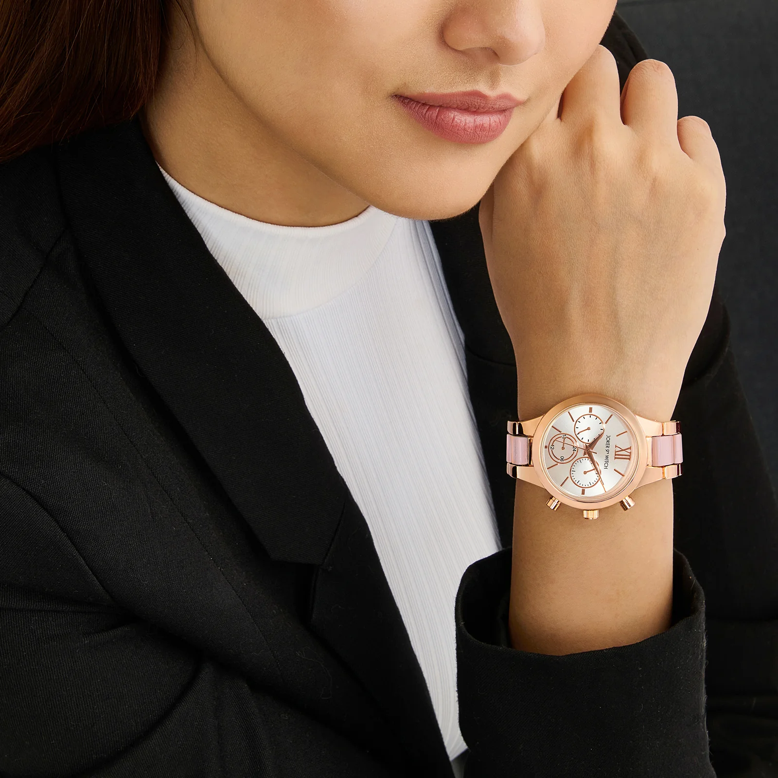 Clara Silver Large Dial Pink Linked Chain Strap Women's Watch - Image 2