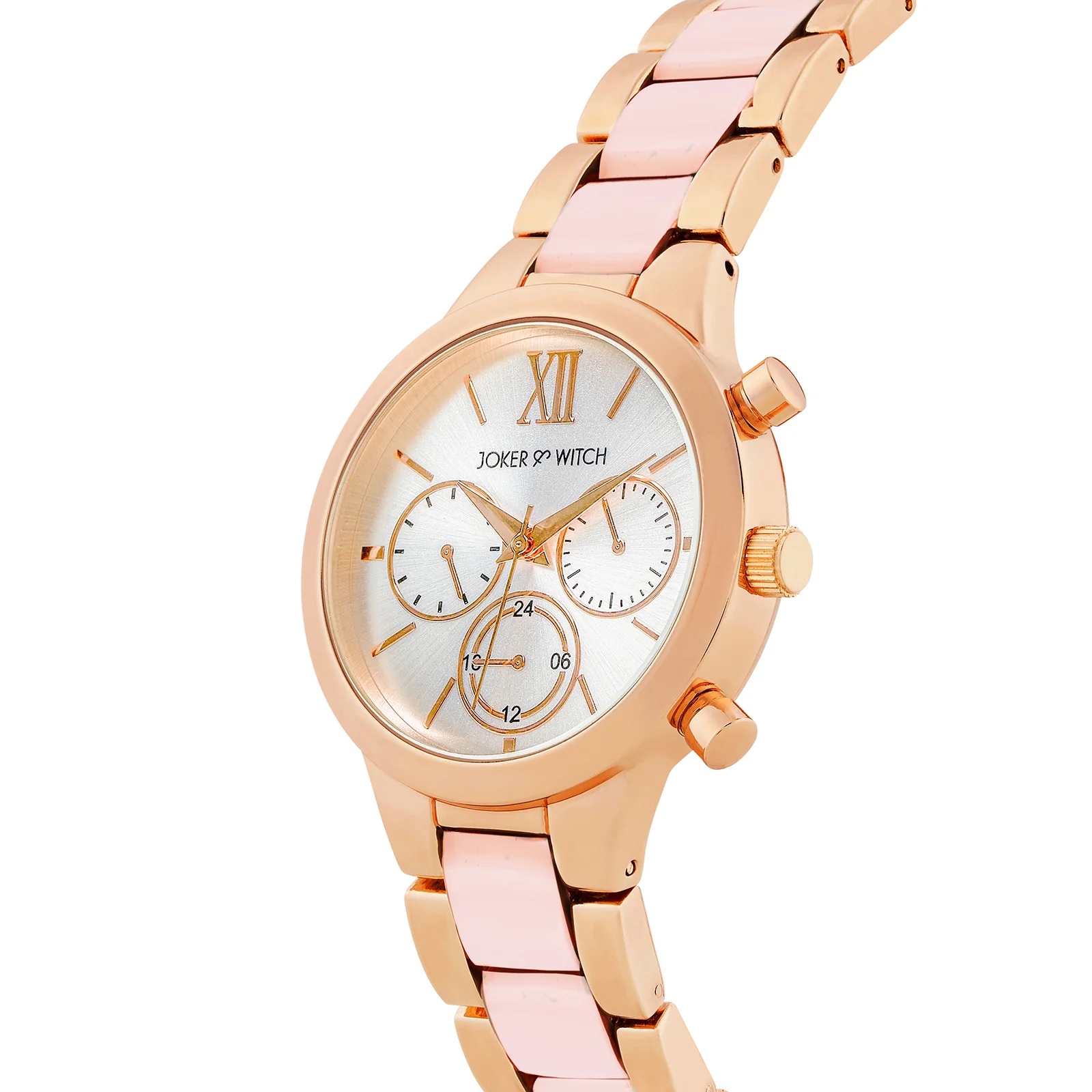 Clara Silver Large Dial Pink Linked Chain Strap Women's Watch - Image 4
