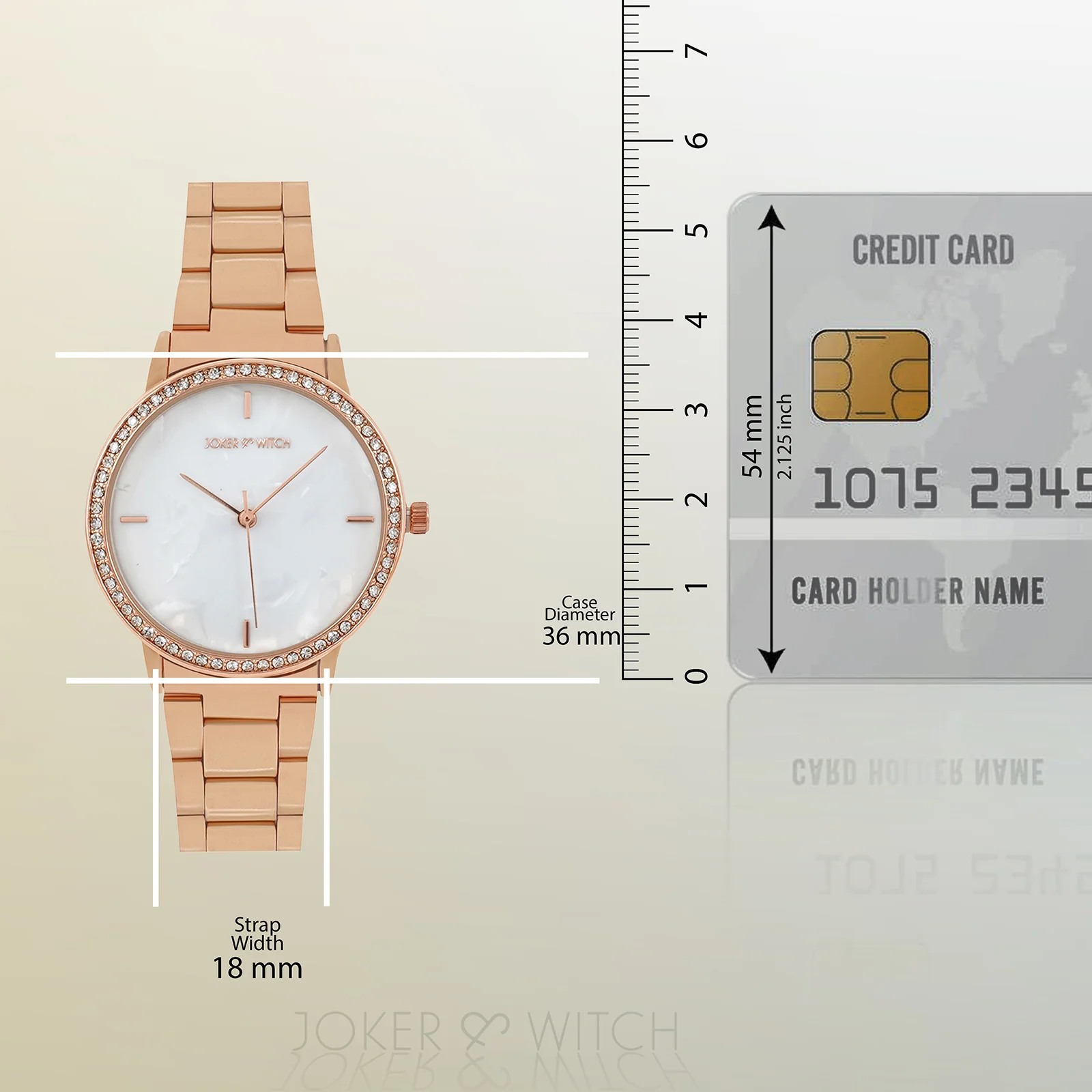 Comet White MOP Medium Rhinestone Dial Rose Gold Linked Chain Strap Women's Watch - Image 8
