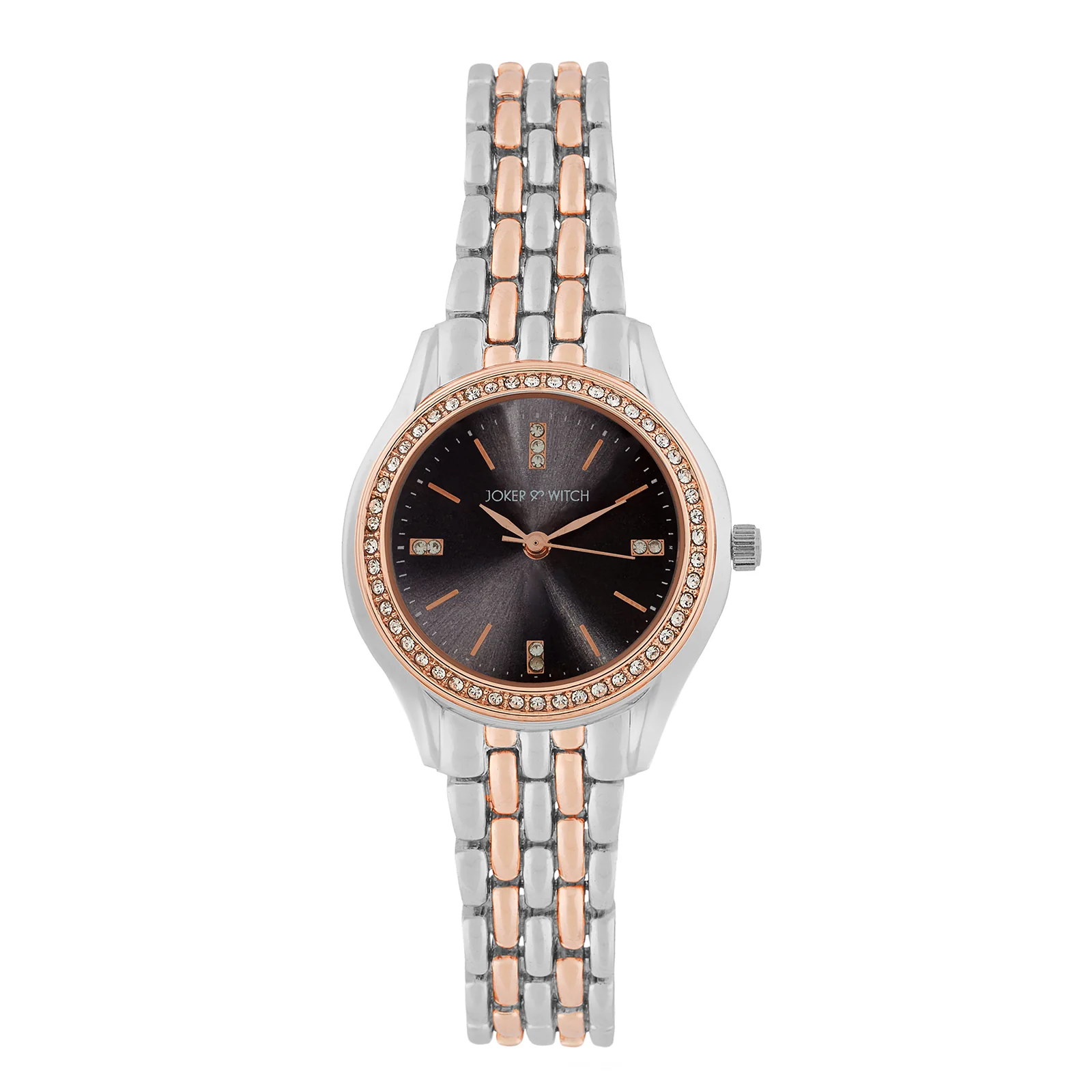 Crystal Black Small Dial Dual Tone Linked Chain Strap Women's Watch - Image 3