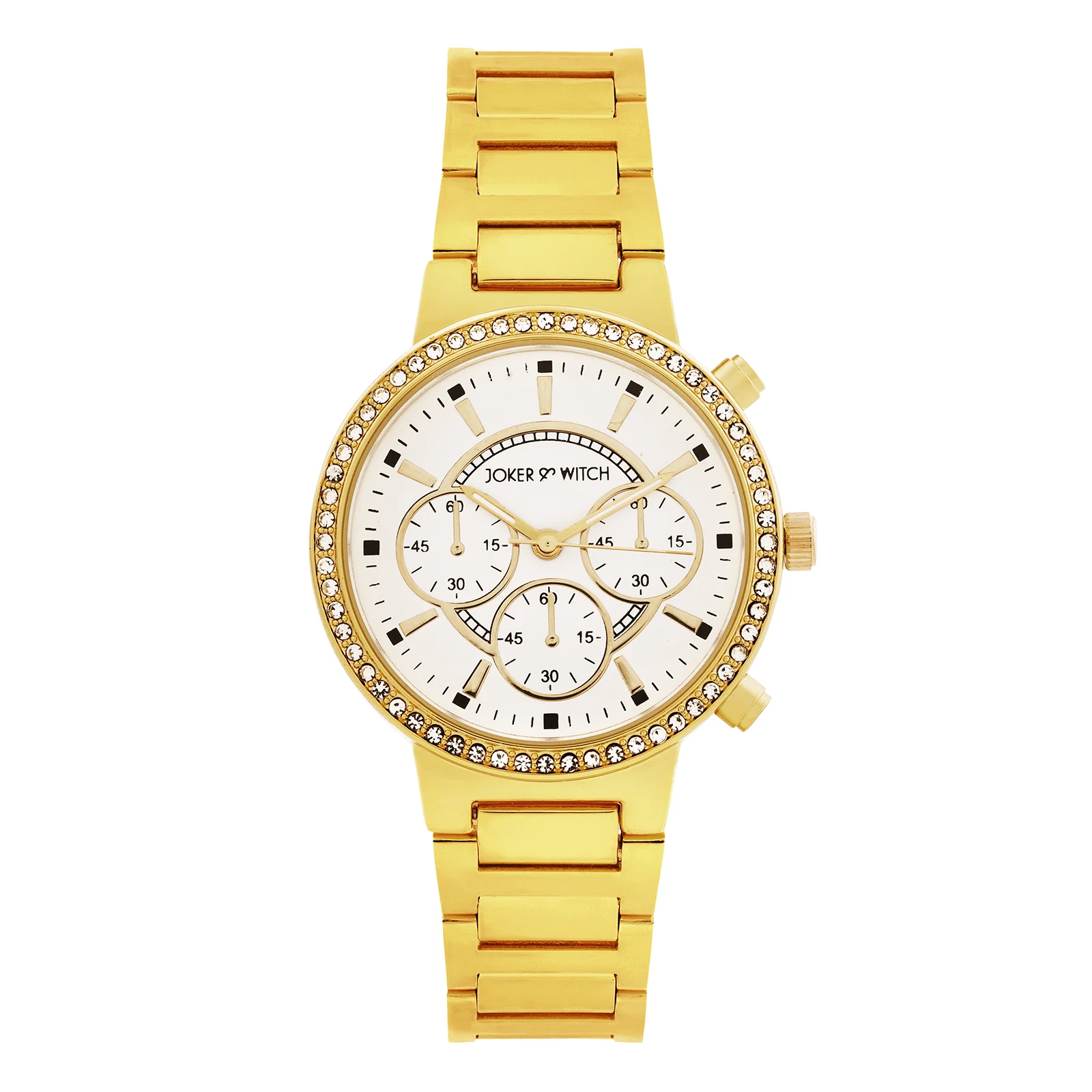 Darleen White Medium Rhinestone Dial Gold Linked Chain Strap Women's Watch - Image 3
