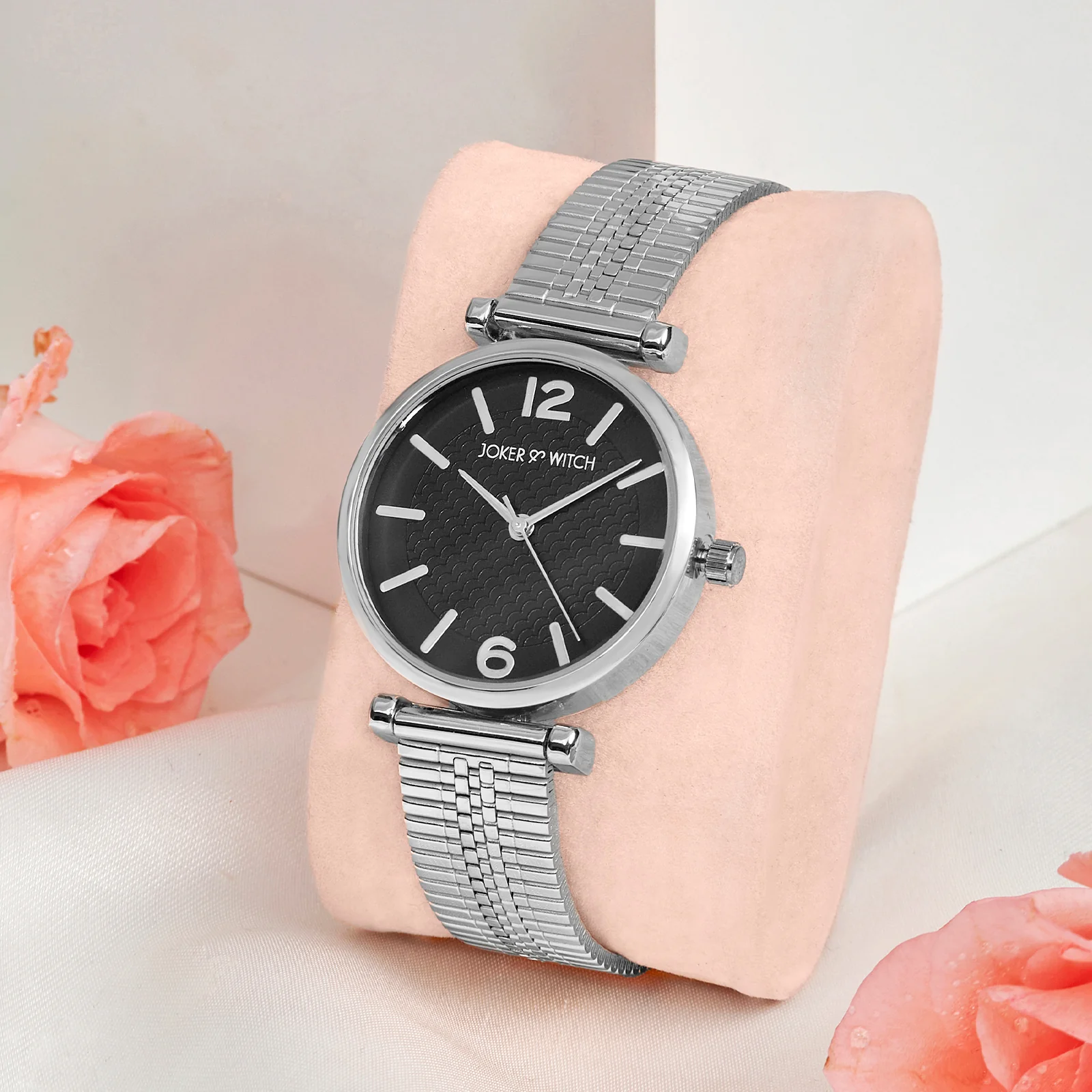 Demi Black Medium Dial Silver Mesh Strap Women's Watch