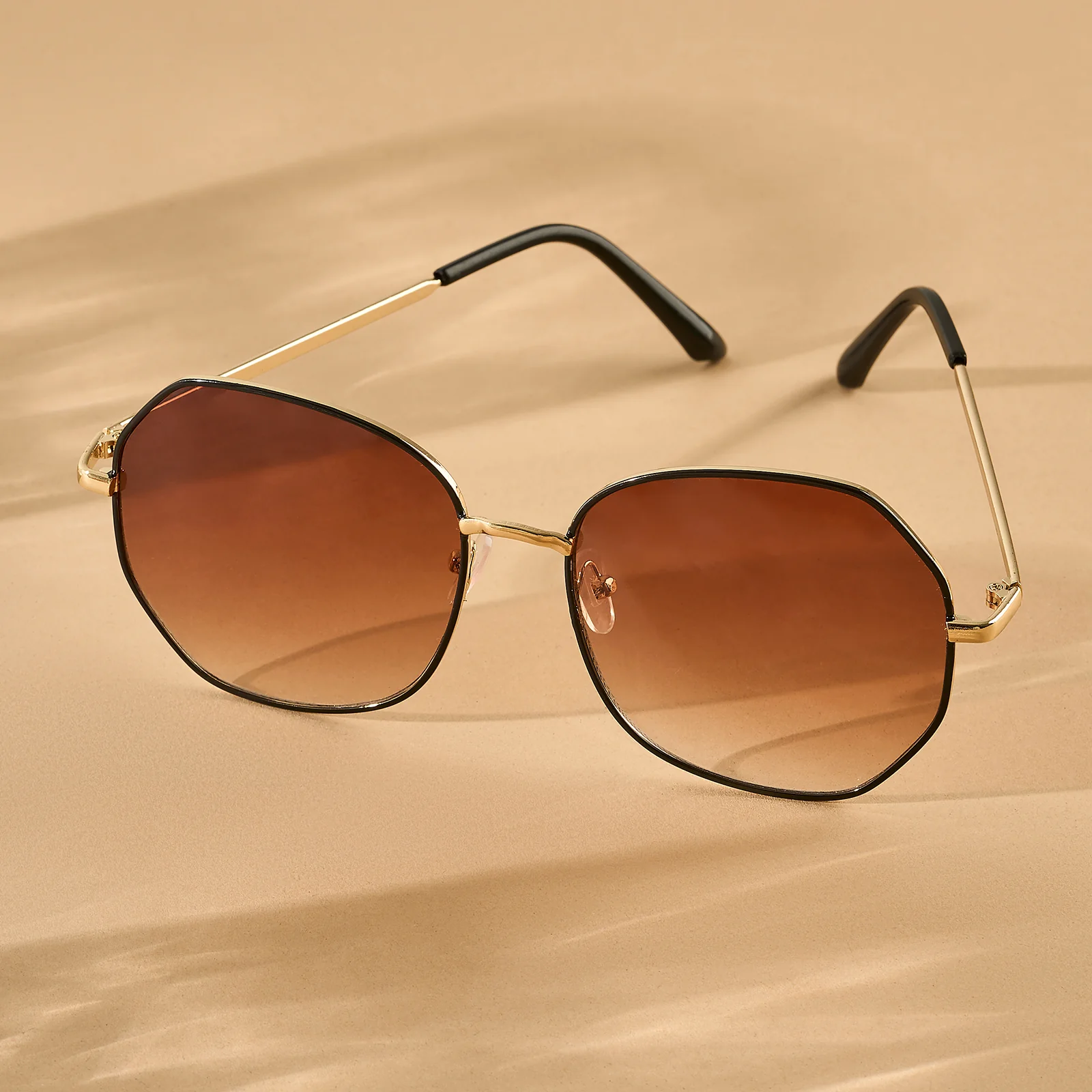 Edge Octagon Brown Ombre Lens Gold Frame Sunglasses