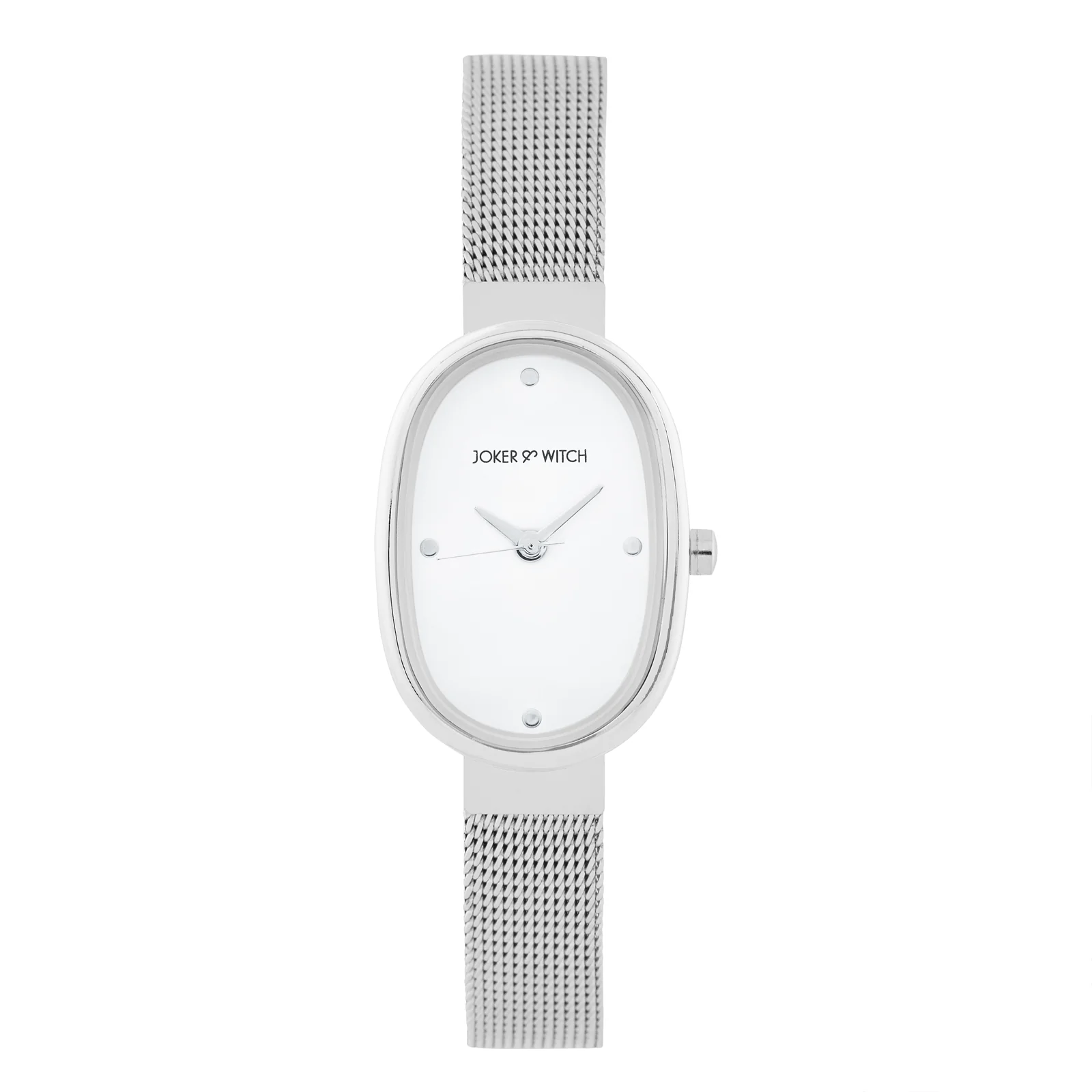 Enola White Small Oval Dial Silver Mesh Strap Women's Watch - Image 3