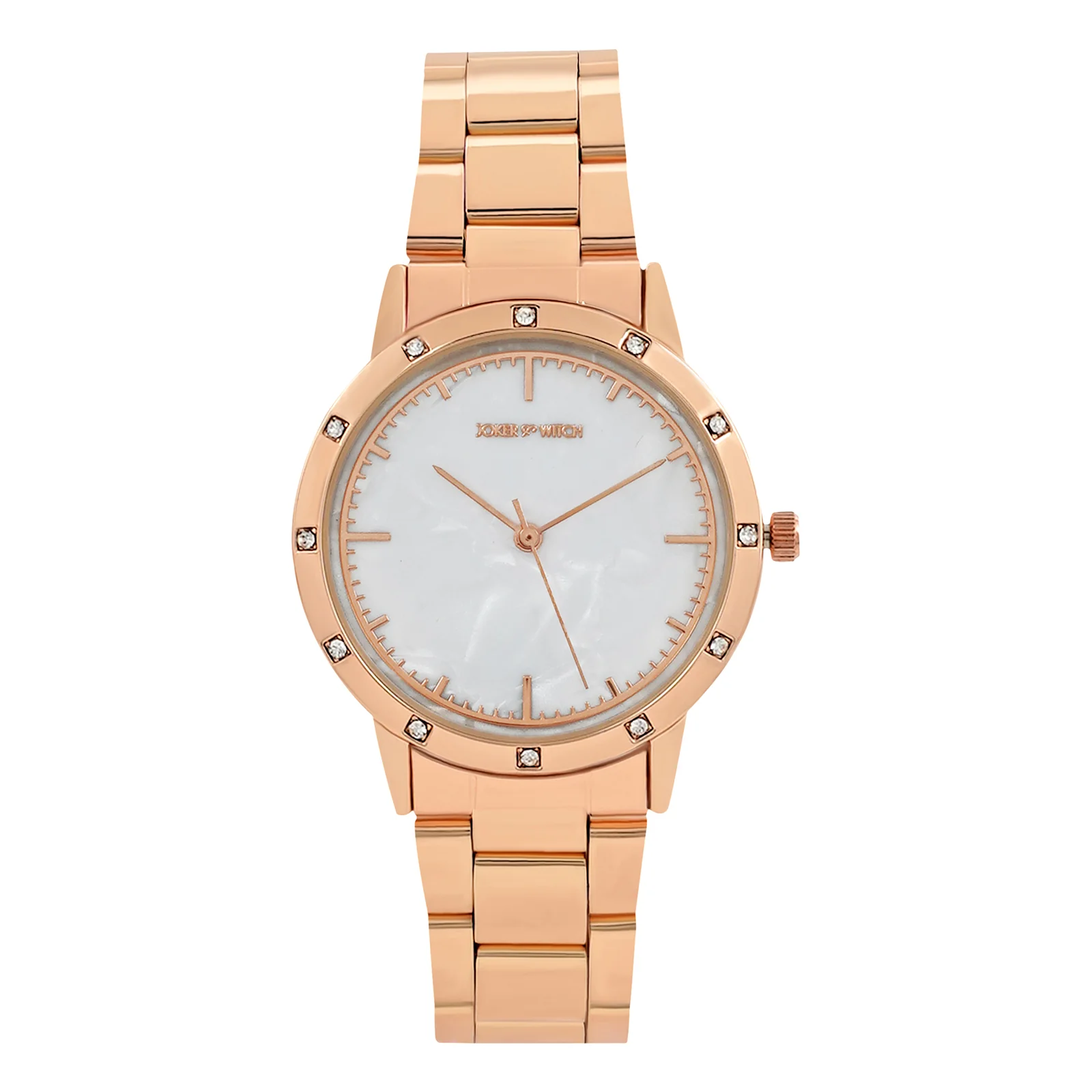 Eros White Medium Rhinestone Dial Rose Gold Linked Chain Strap Women's Watch