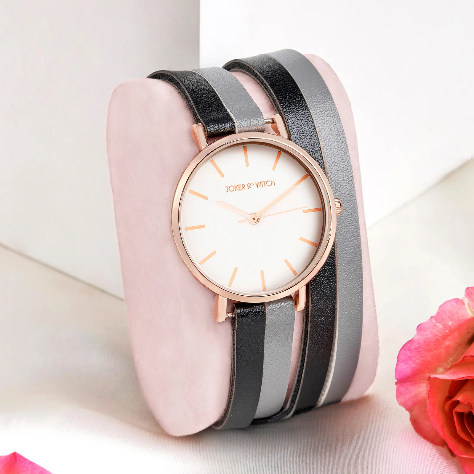 Eventide White Medium Dial Black PU Wrap Around Strap Women's Watch
