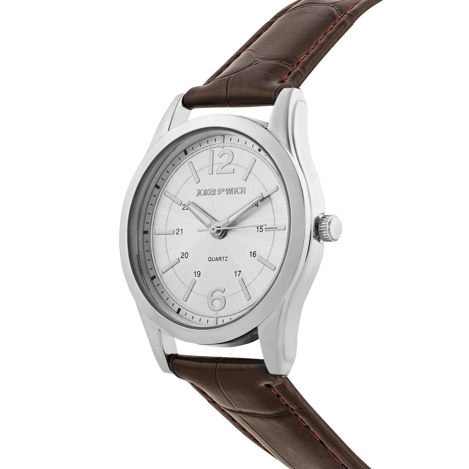 Falconer Silver Large Dial Brown PU Strap Men's Watch - Image 4
