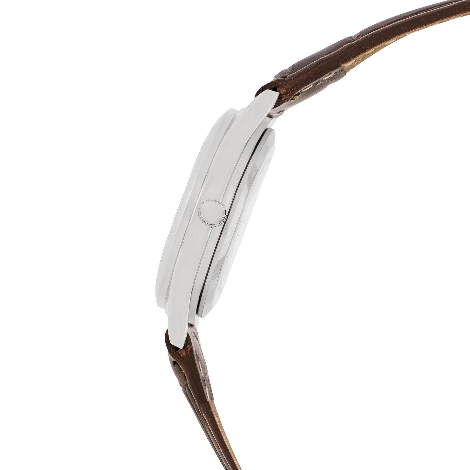 Falconer Silver Large Dial Brown PU Strap Men's Watch - Image 5