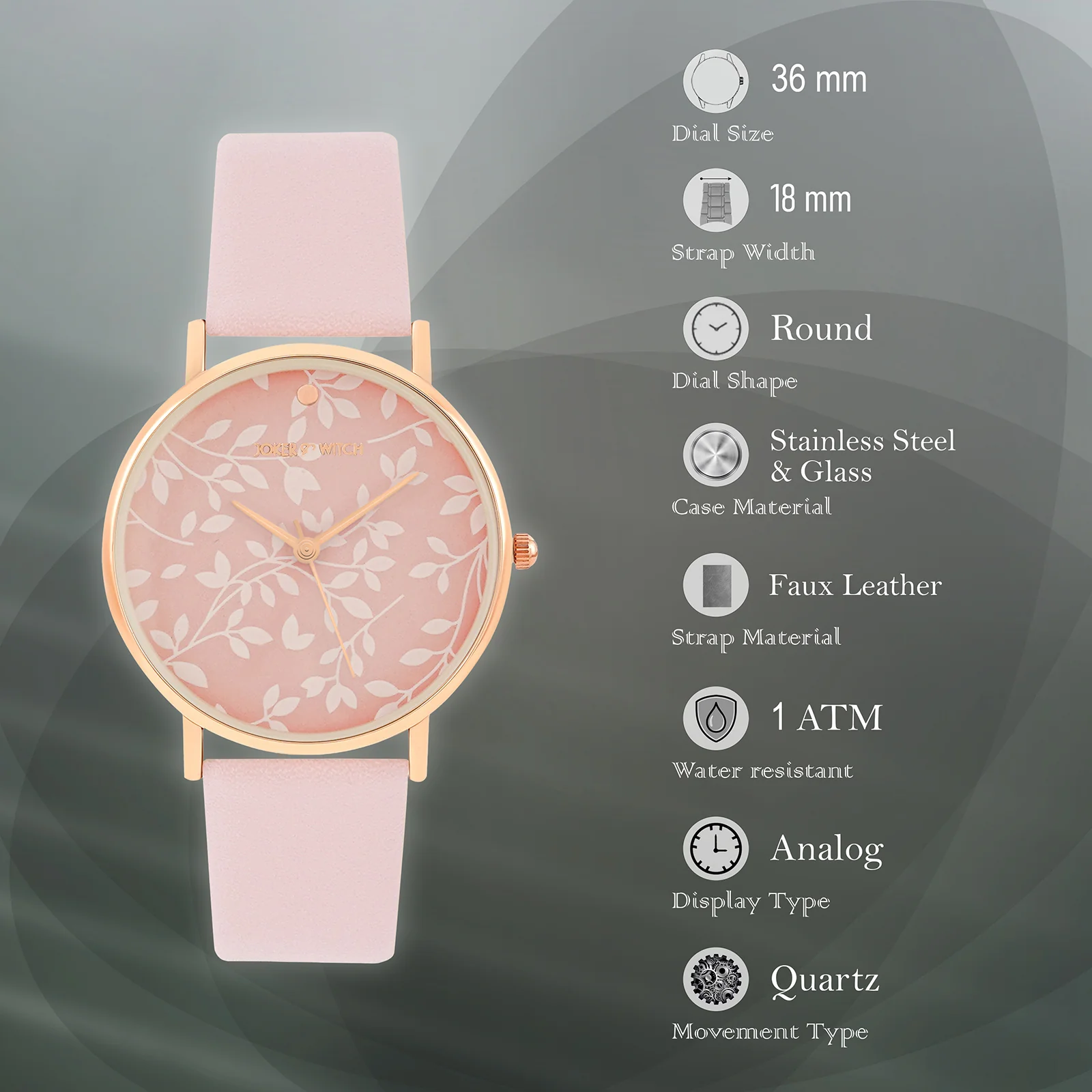 Printed Fern Pink Medium Dial PU Strap Women's Watch - Image 7