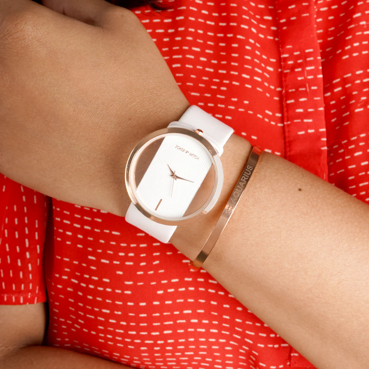 Futuristic White Aquarius Watch Bracelet Stack