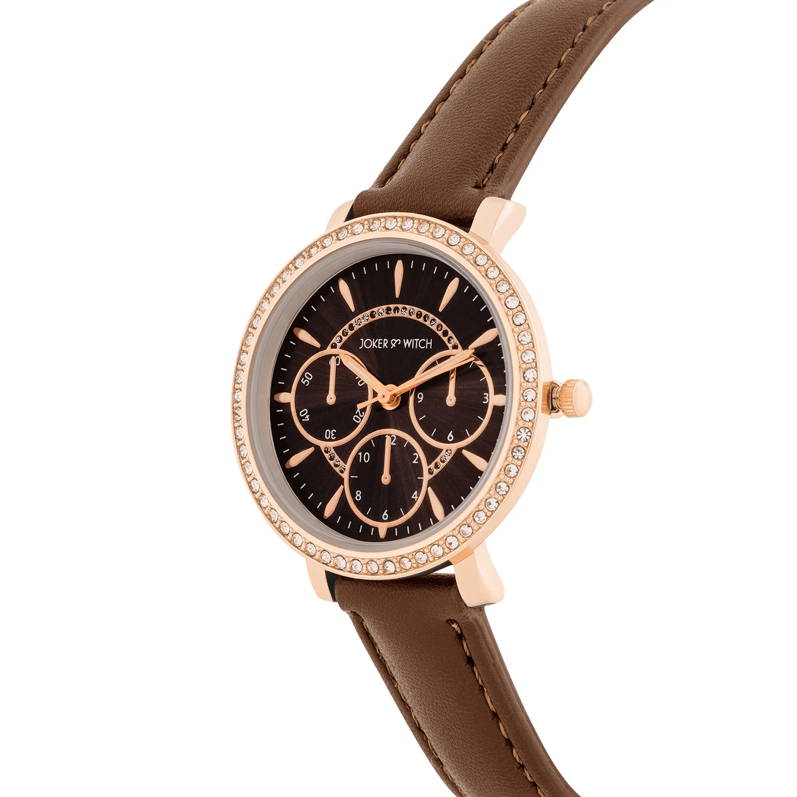 Giselle Brown Medium Rhinestone Dial PU Strap Women's Watch - Image 4