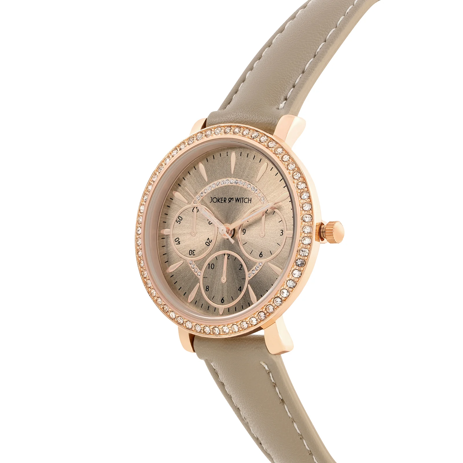Giselle Taupe Medium Rhinestone Dial PU Strap Women's Watch - Image 4