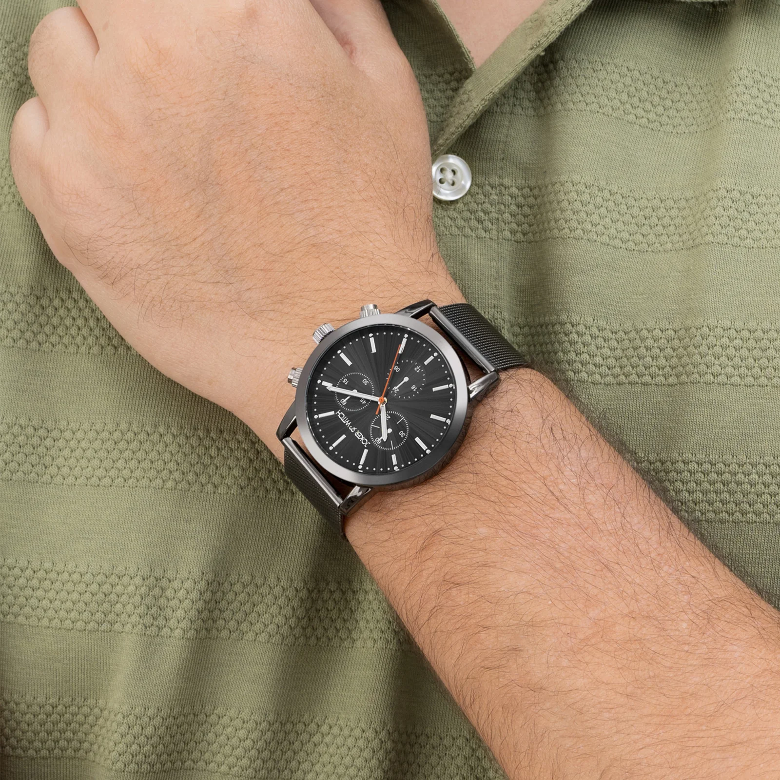 Granite Black Large Dial Mesh Strap Men's Watch
