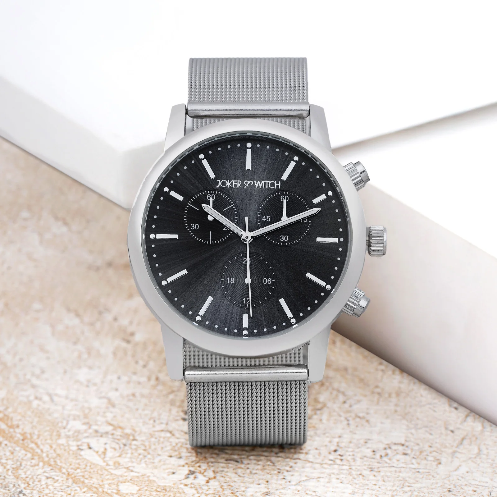 Granite Grey Large Dial Silver Mesh Strap Men's Watch
