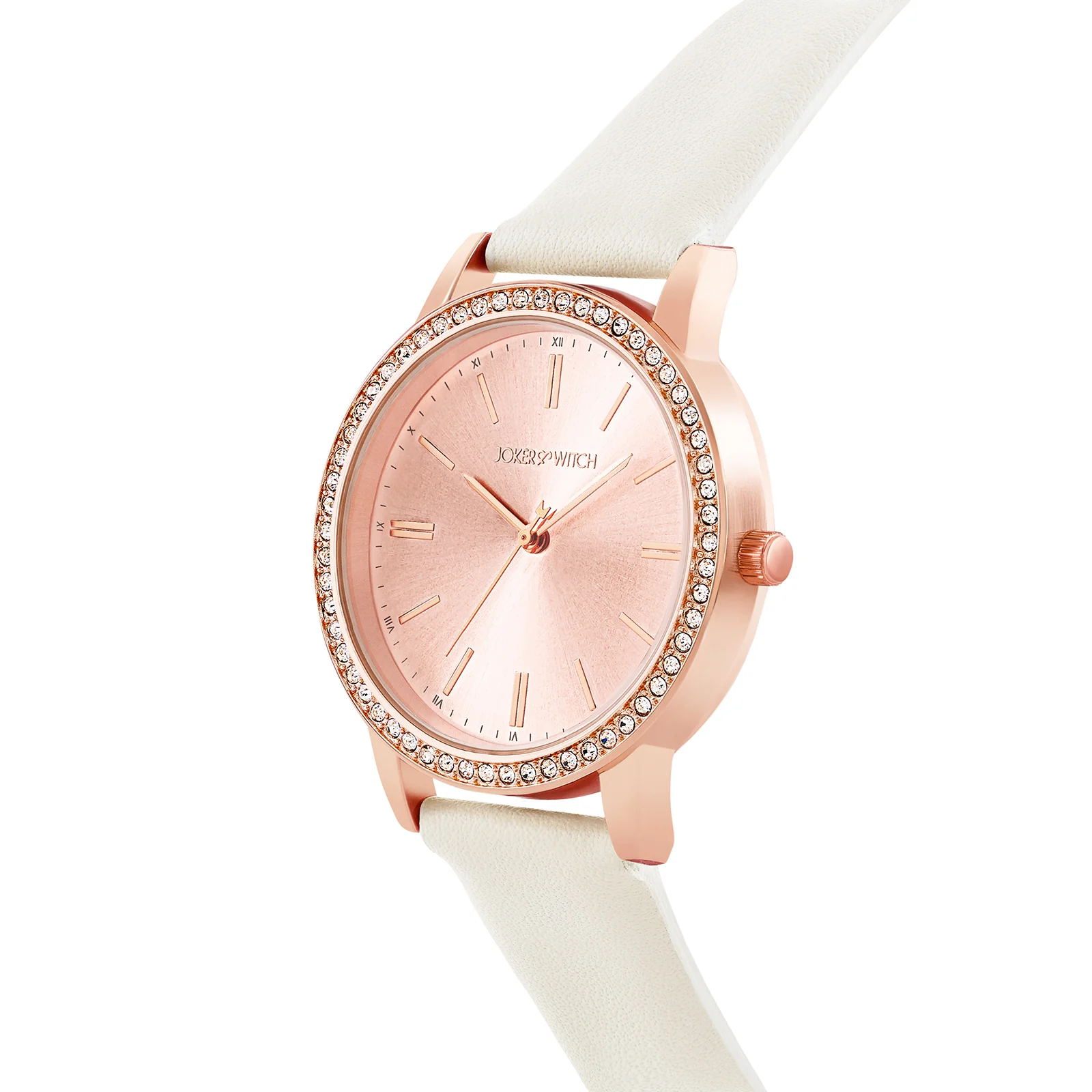 Halo Rosegold Sunray Large Rhinestone Dial White PU Strap Women's Watch - Image 4