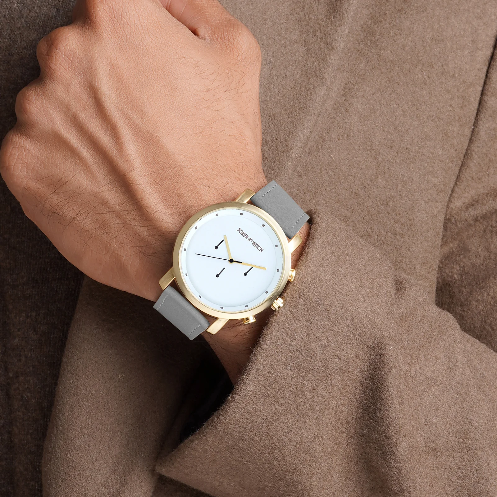 Hudson Gold White XLarge Dial Grey PU Strap Men's Watch