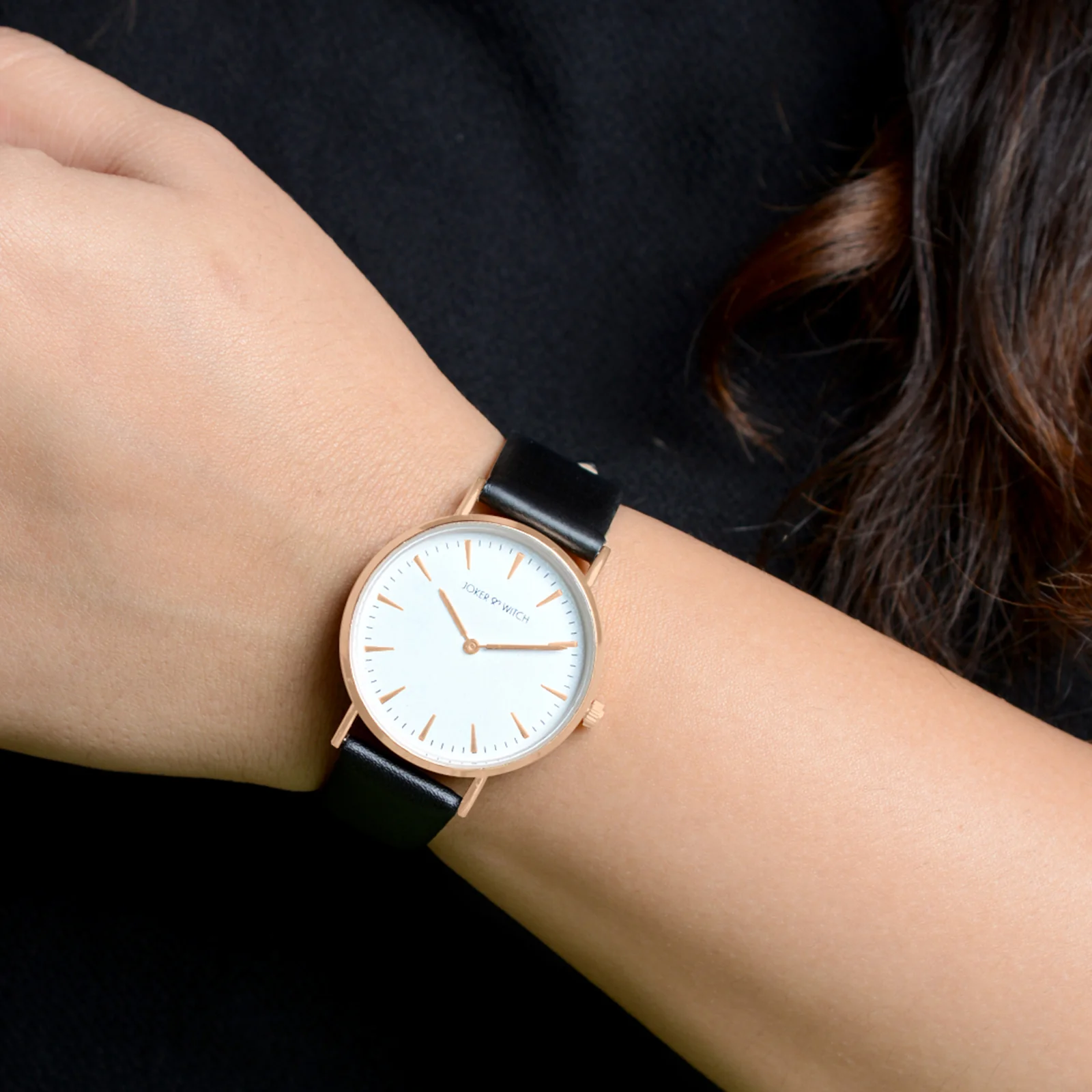 Ines White Medium Dial Black PU Strap Women's Watch