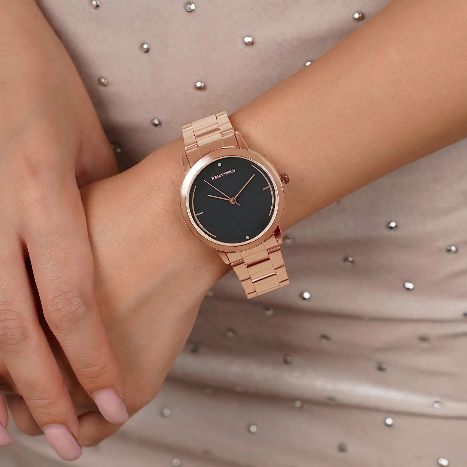 Luna Grey Medium Dial Rose Gold Linked Chain Strap Women's Watch - Image 2