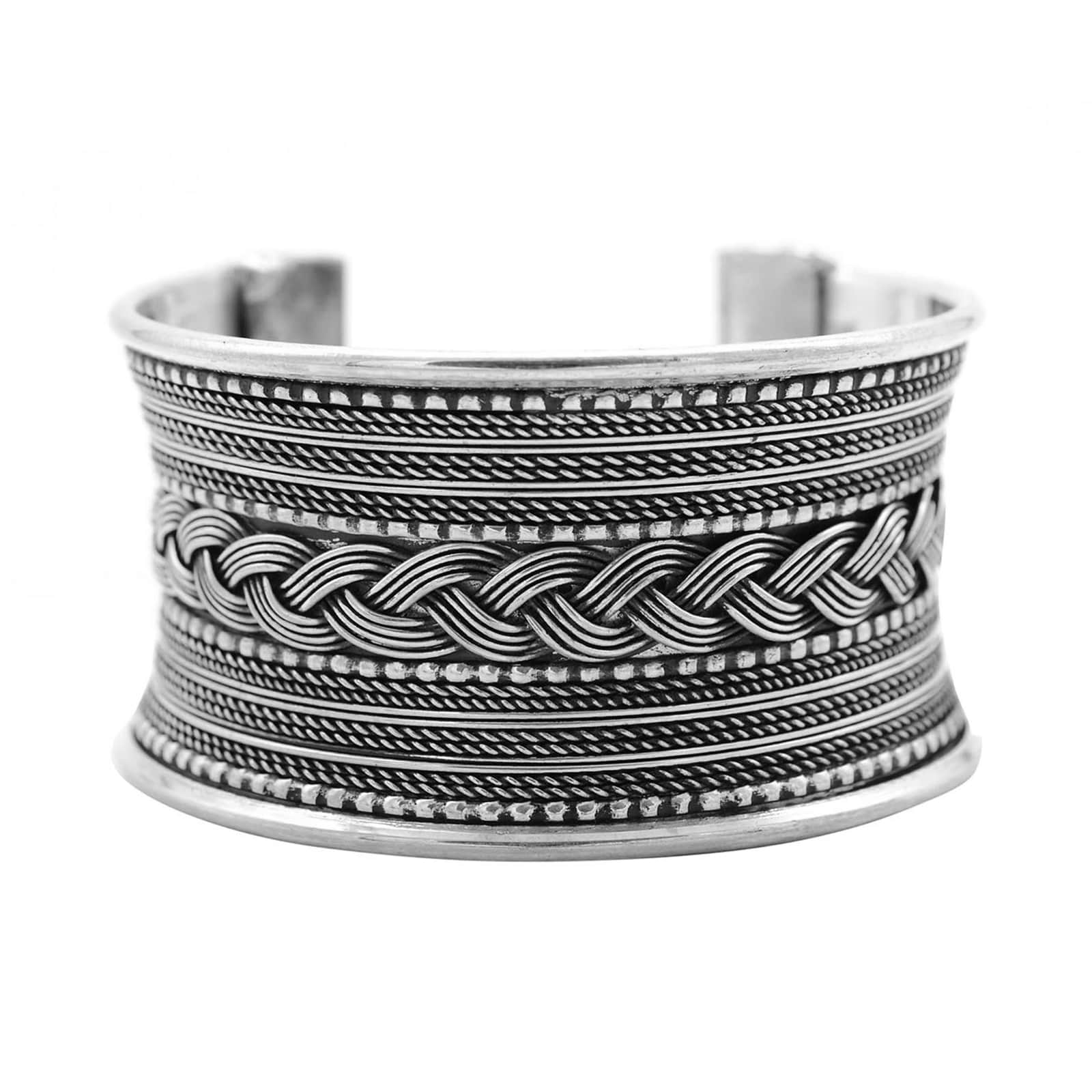 Madhu Braided Embossed Silver Oxidized Cuff - Image 3
