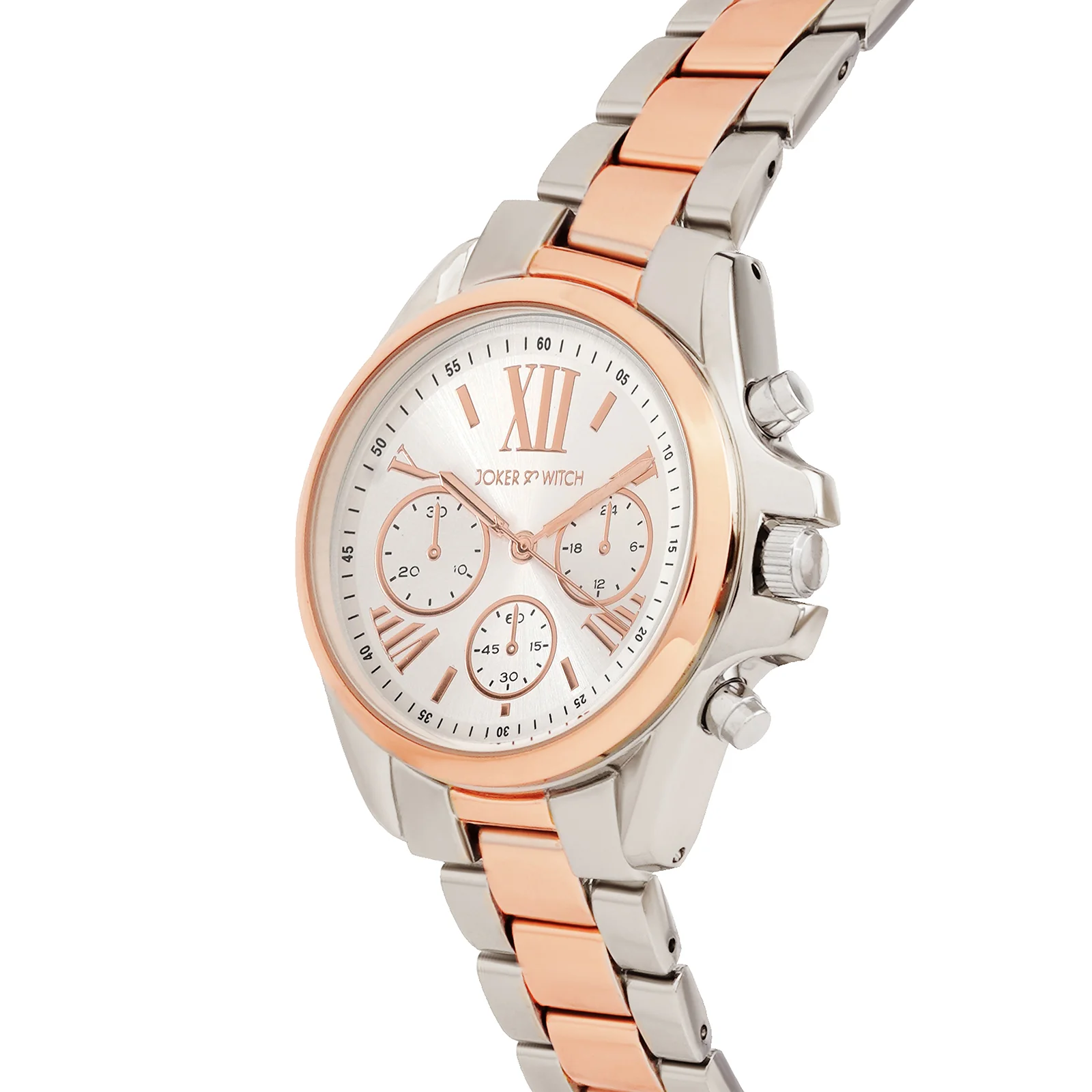 Meghan Silver Large Dial Dual Tone Linked Chain Strap Women's Watch - Image 3