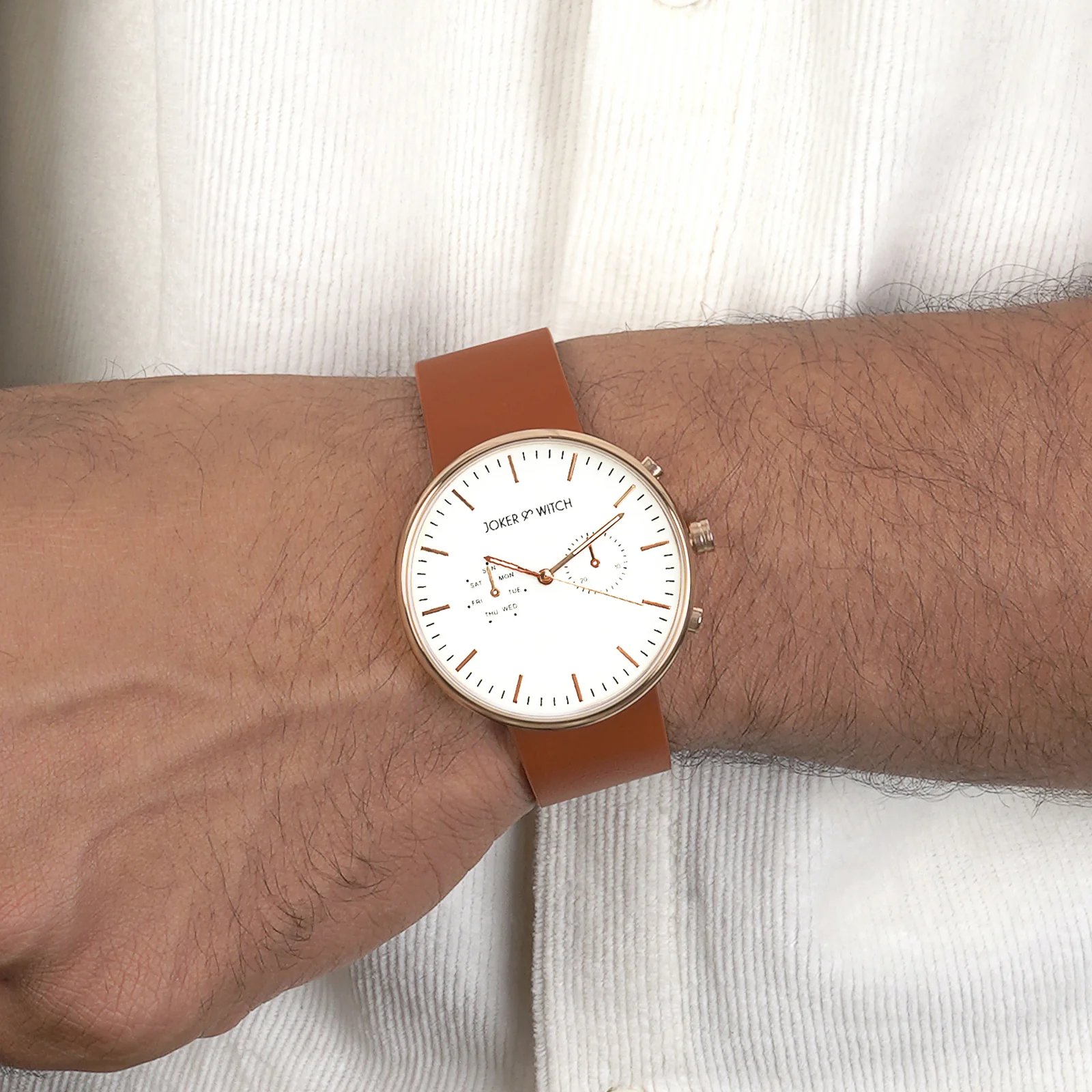Miami White Large Dial Brown PU Strap Men's Watch - Image 2