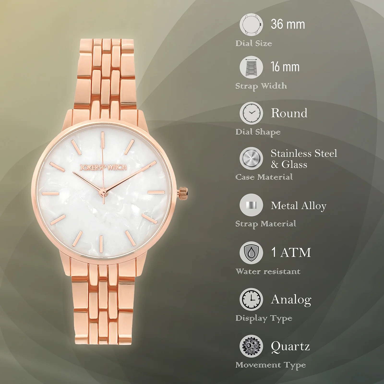 Mini Nebula White MOP Medium Dial Rose Gold Linked Chain Strap Women's Watch - Image 7