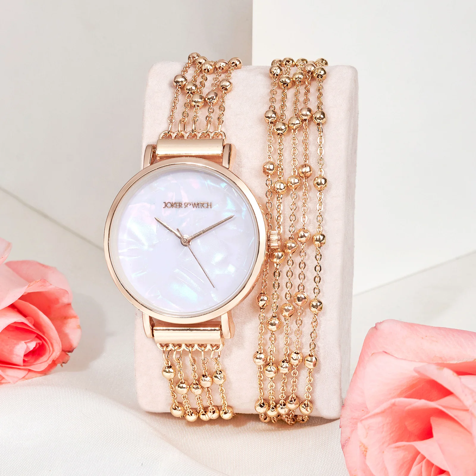 Nami White Medium Dial Rose Gold Chain Wrap Around Strap Women's Watch