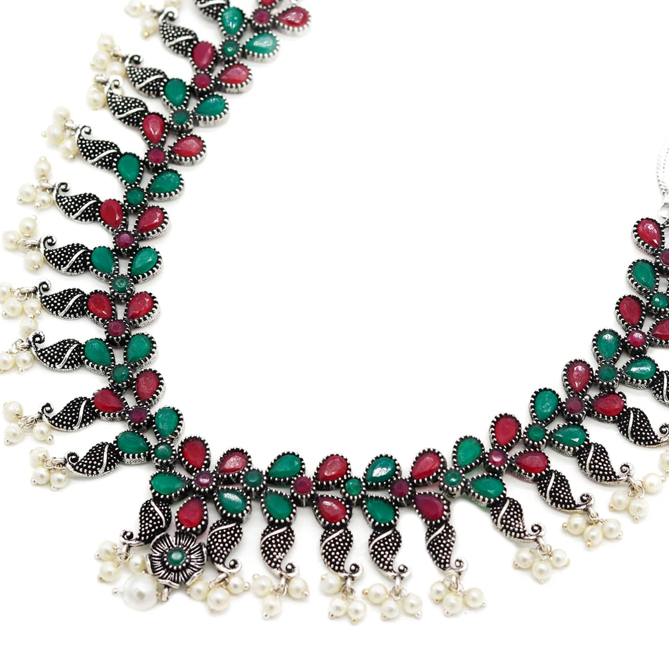 Niranjana Multi colored Silver Oxidized Necklace Set - Image 5