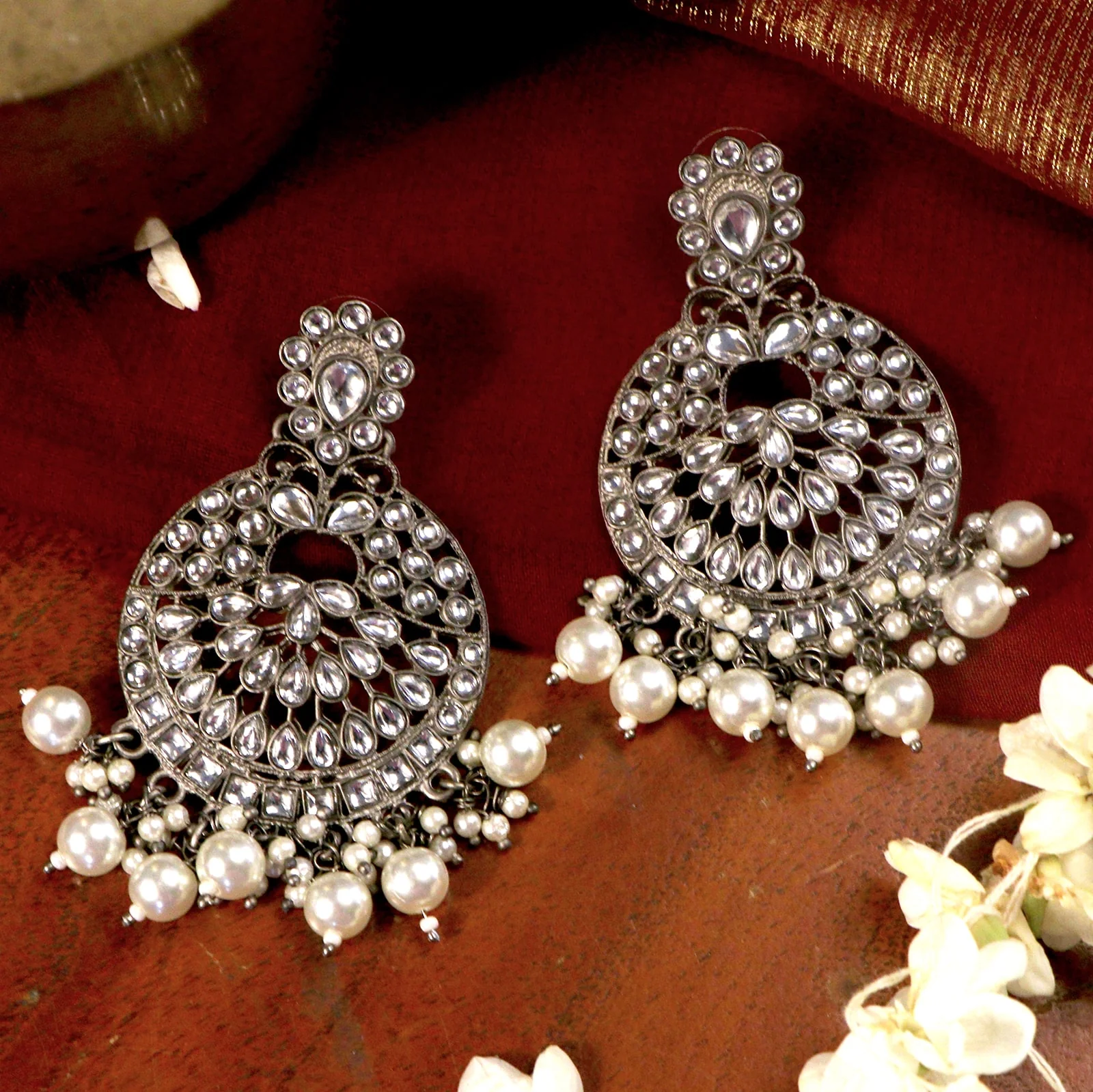 Nisha Silver Oxidized Earrings - Image 2