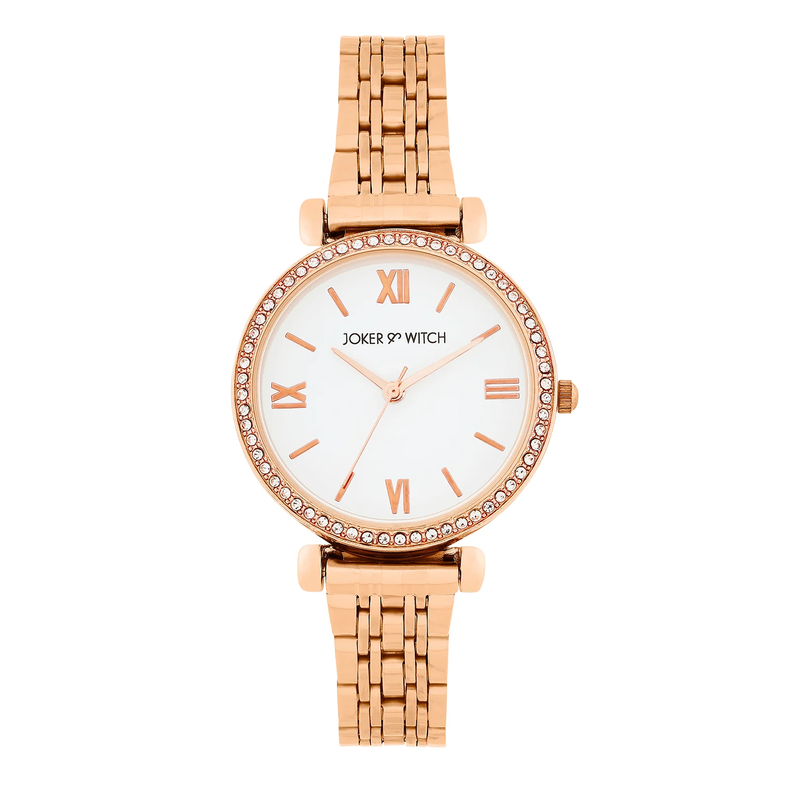 Opaline White Medium Rhinestone Dial Rose Gold Linked Chain Strap Women's Watch - Image 3