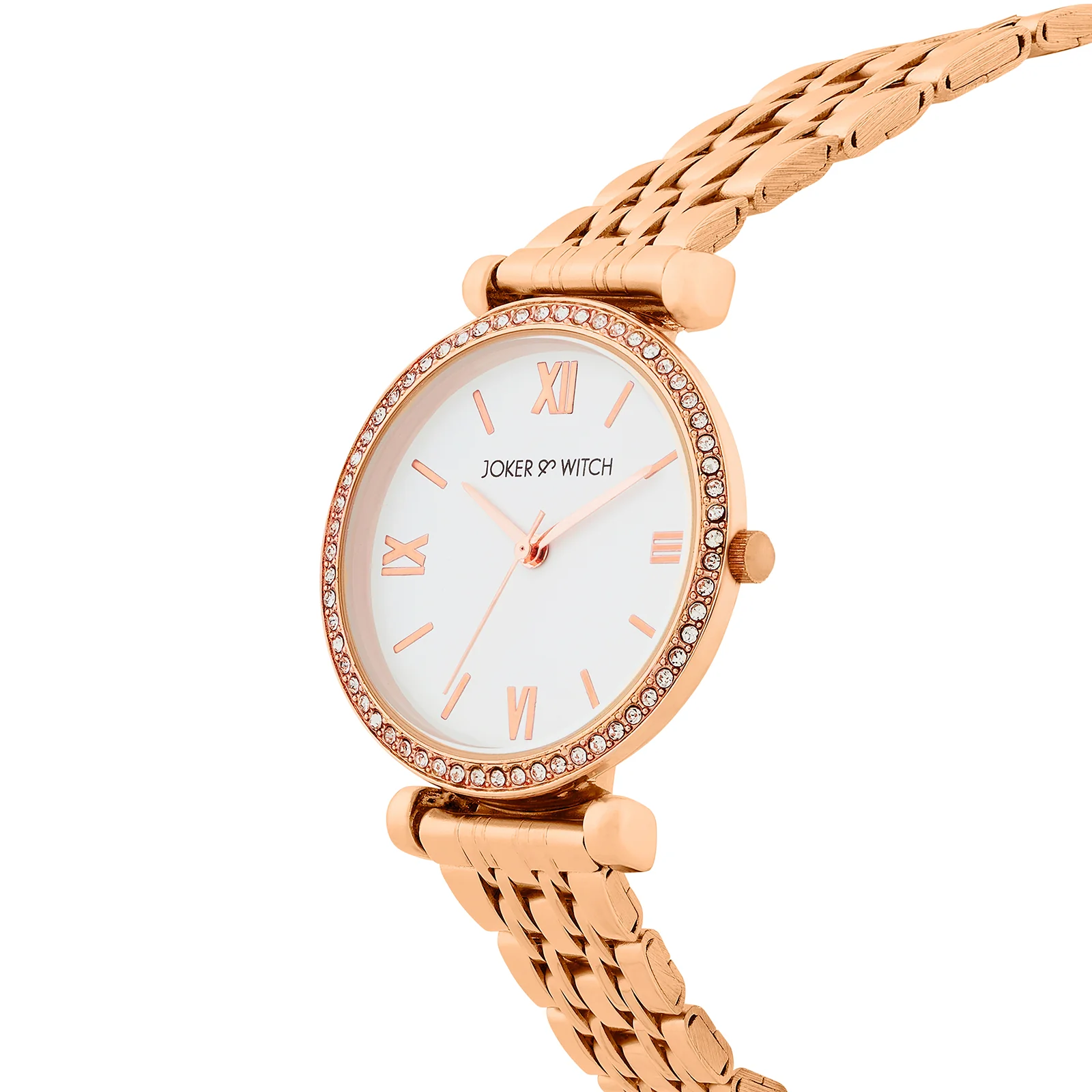 Opaline White Medium Rhinestone Dial Rose Gold Linked Chain Strap Women's Watch - Image 4