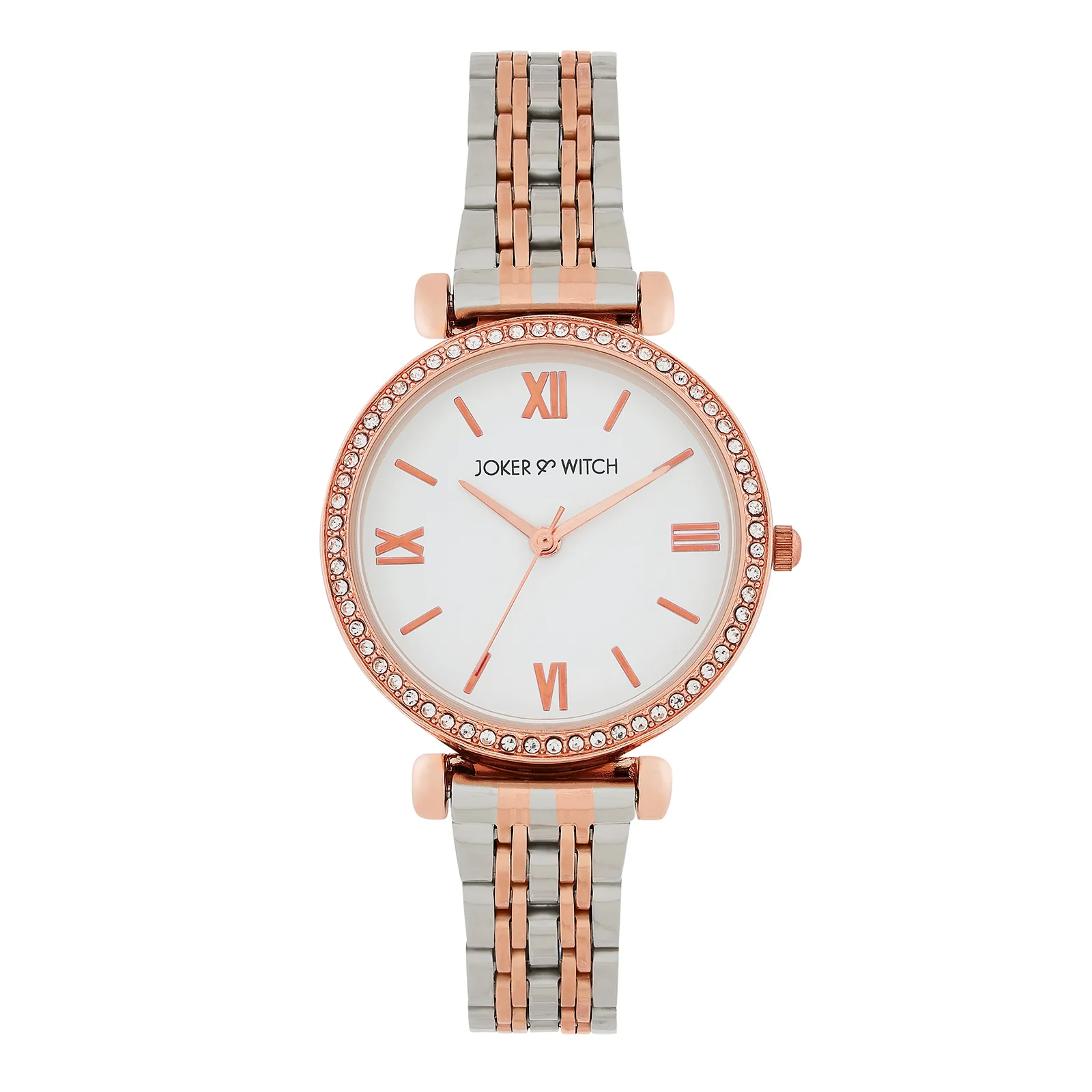 Opaline White Medium Rhinestone Dial Dual Tone Linked Chain Strap Women's Watch - Image 3