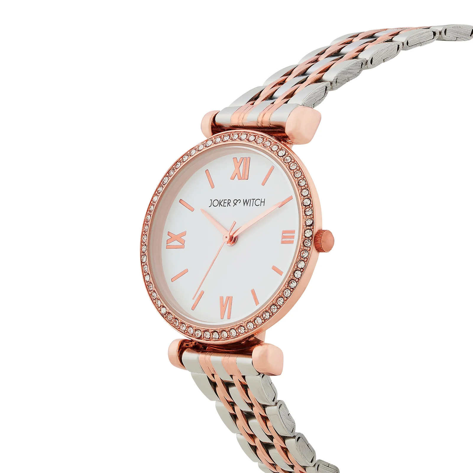 Opaline White Medium Rhinestone Dial Dual Tone Linked Chain Strap Women's Watch - Image 4
