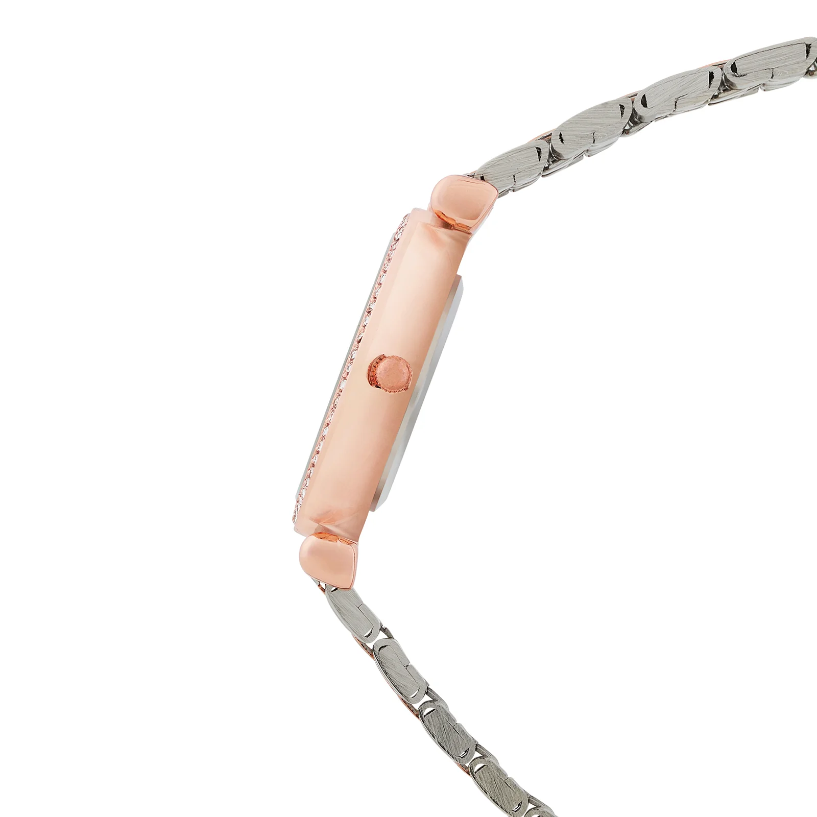 Opaline White Medium Rhinestone Dial Dual Tone Linked Chain Strap Women's Watch - Image 5