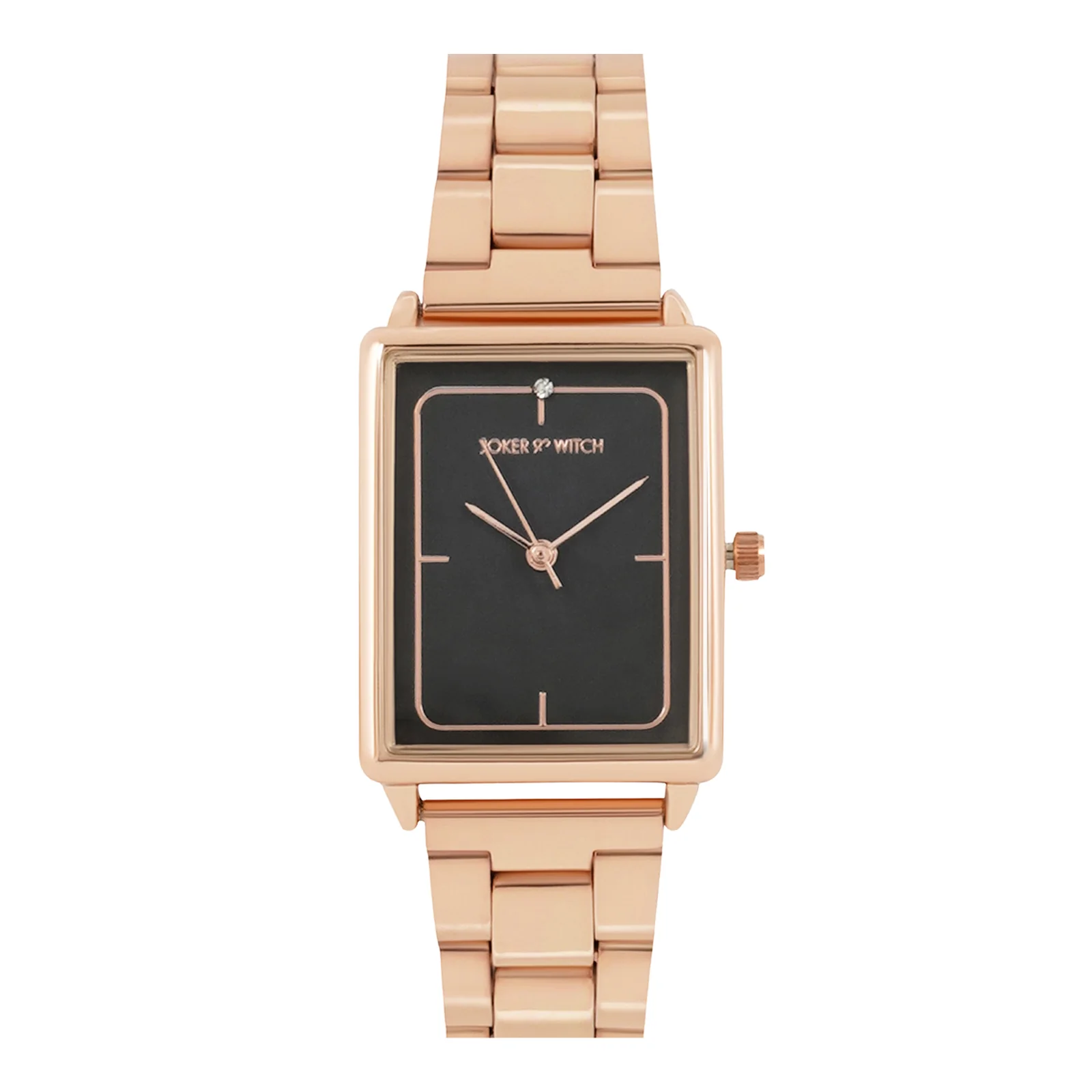 Quad Grey Small Rectangle Dial Rose Gold Linked Chain Strap Women's Watch - Image 2